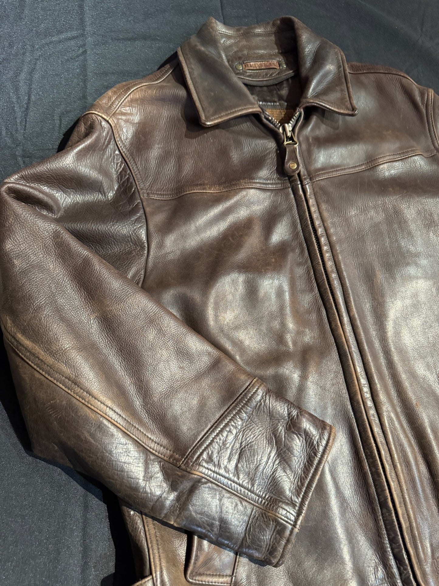 REDSKINS BROWN LEATHER COAT JACKET  SZ: L