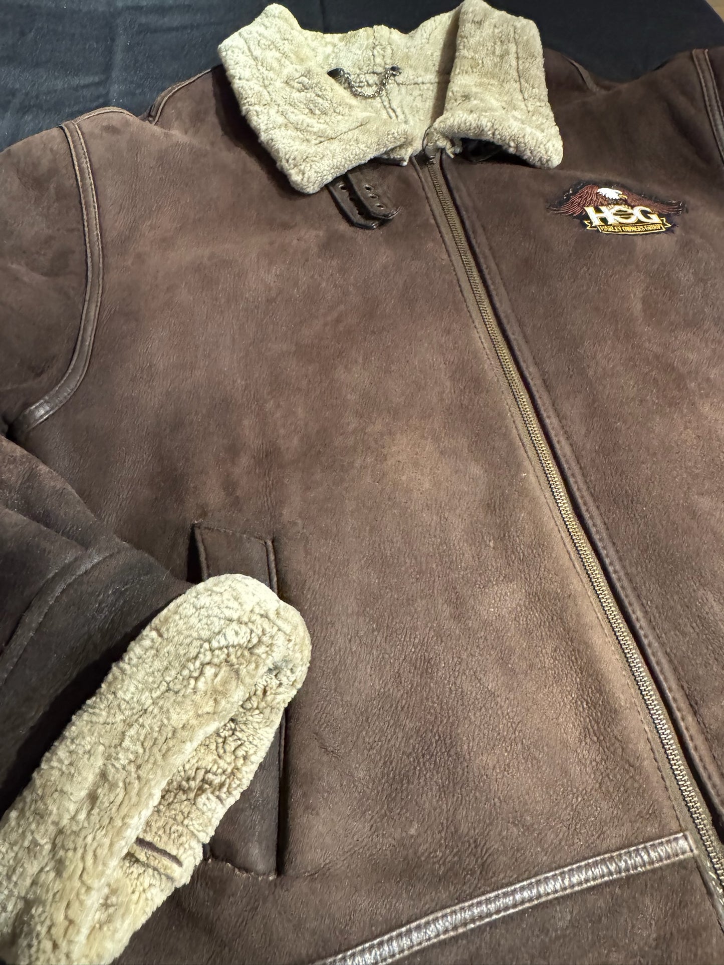 VINTAGE ROMANTICA "HARLEY DAVIDSON" SHEARLING SHEEPSKIN JACKET  SZ: 54