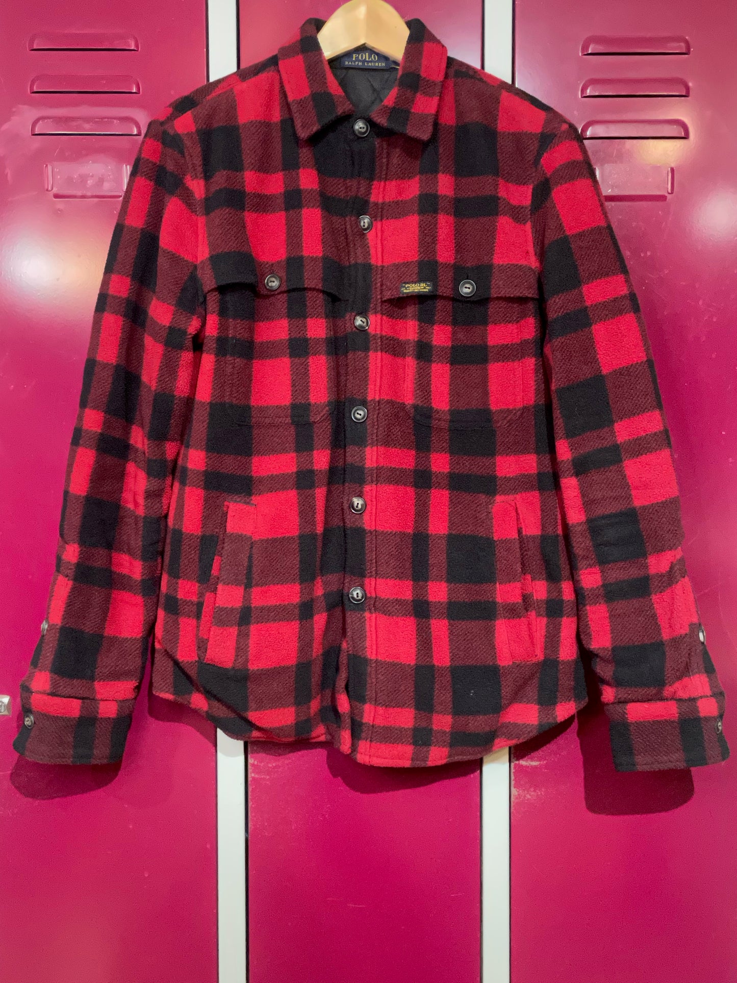 POLO RALPH LAUREN CHECK RED PLAID FLEECE SHIRT JACKET SZ: S