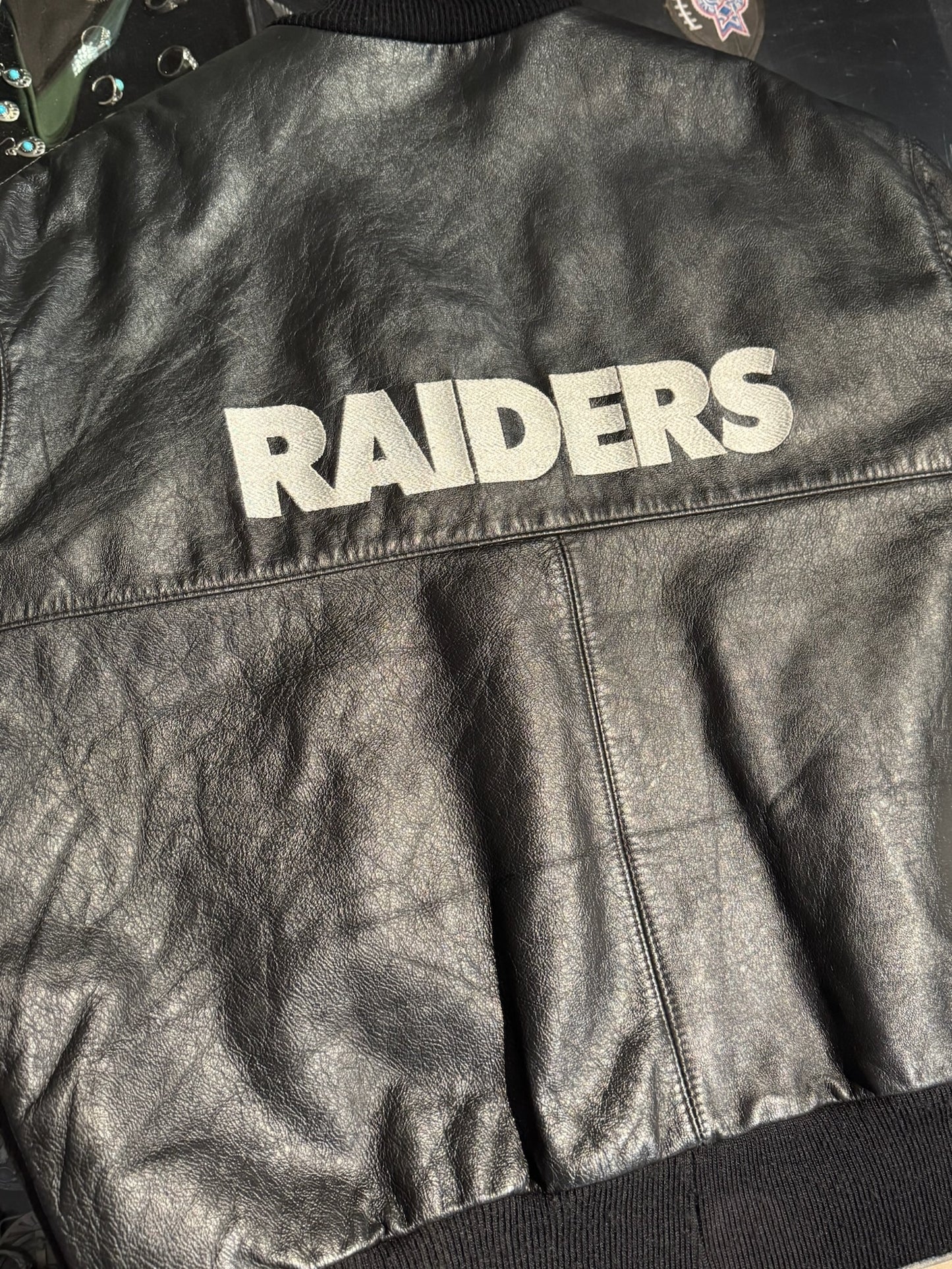 VINTAGE 90s LOS ANGELES RAIDERS DELONG VARSITY JACKET  SZ: 48