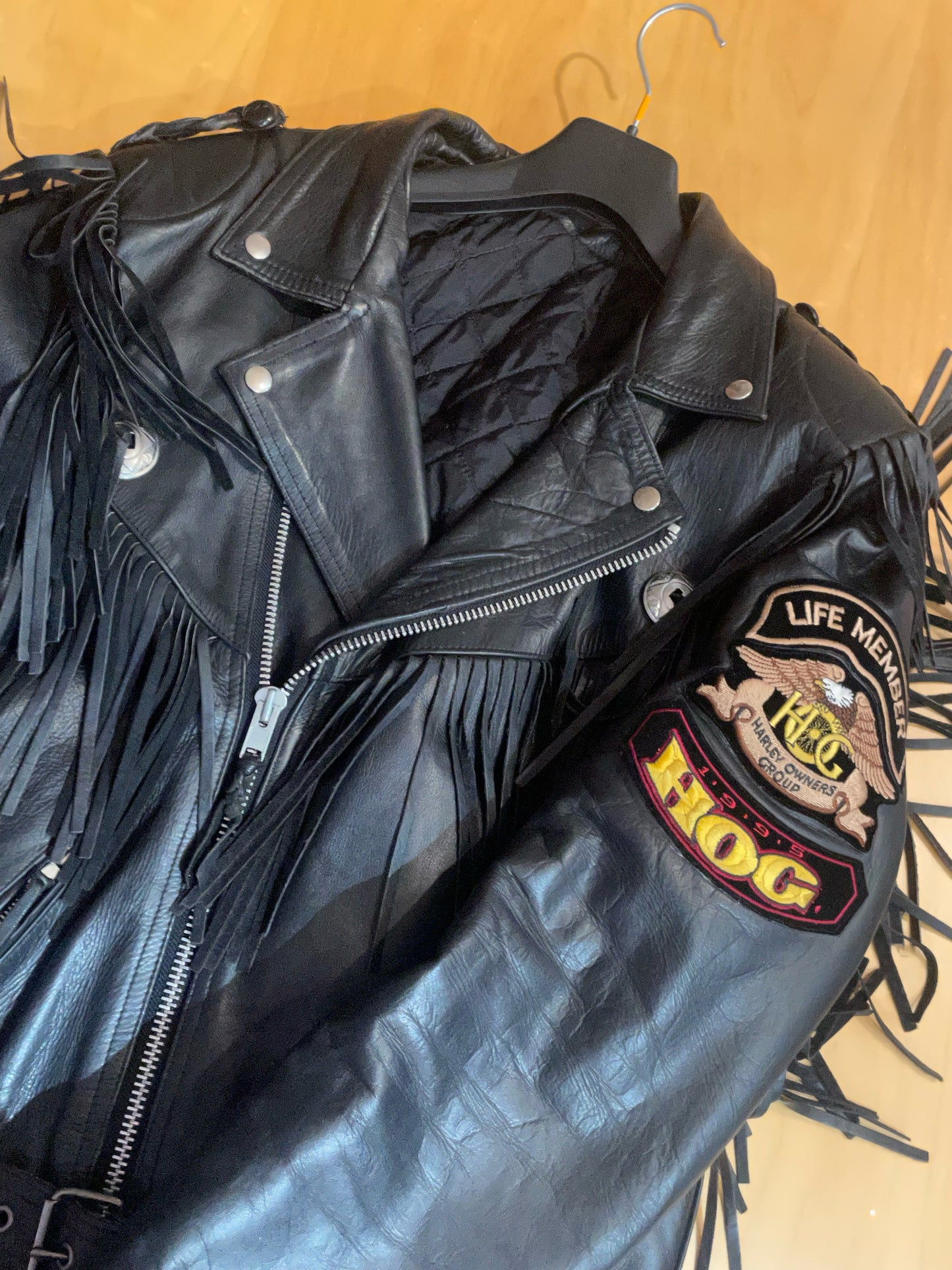 VINTAGE 90s HARLEY DAVIDSON "HERITAGE SOFTAIL" FRINGE LEATHER JACKET  SZ: XL