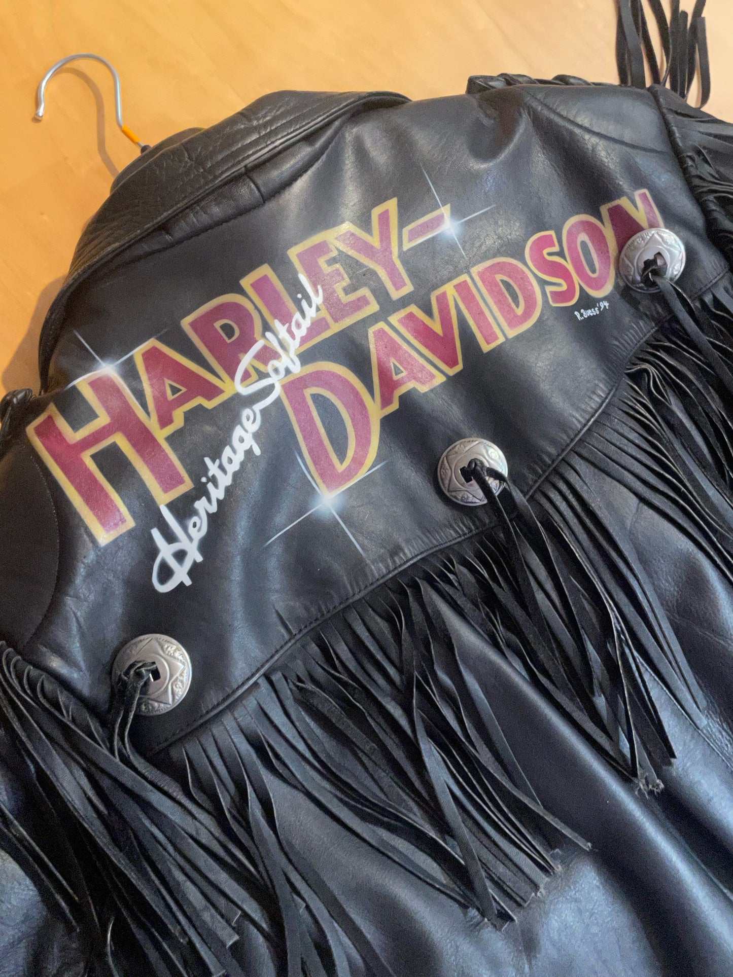 VINTAGE 90s HARLEY DAVIDSON "HERITAGE SOFTAIL" FRINGE LEATHER JACKET  SZ: XL