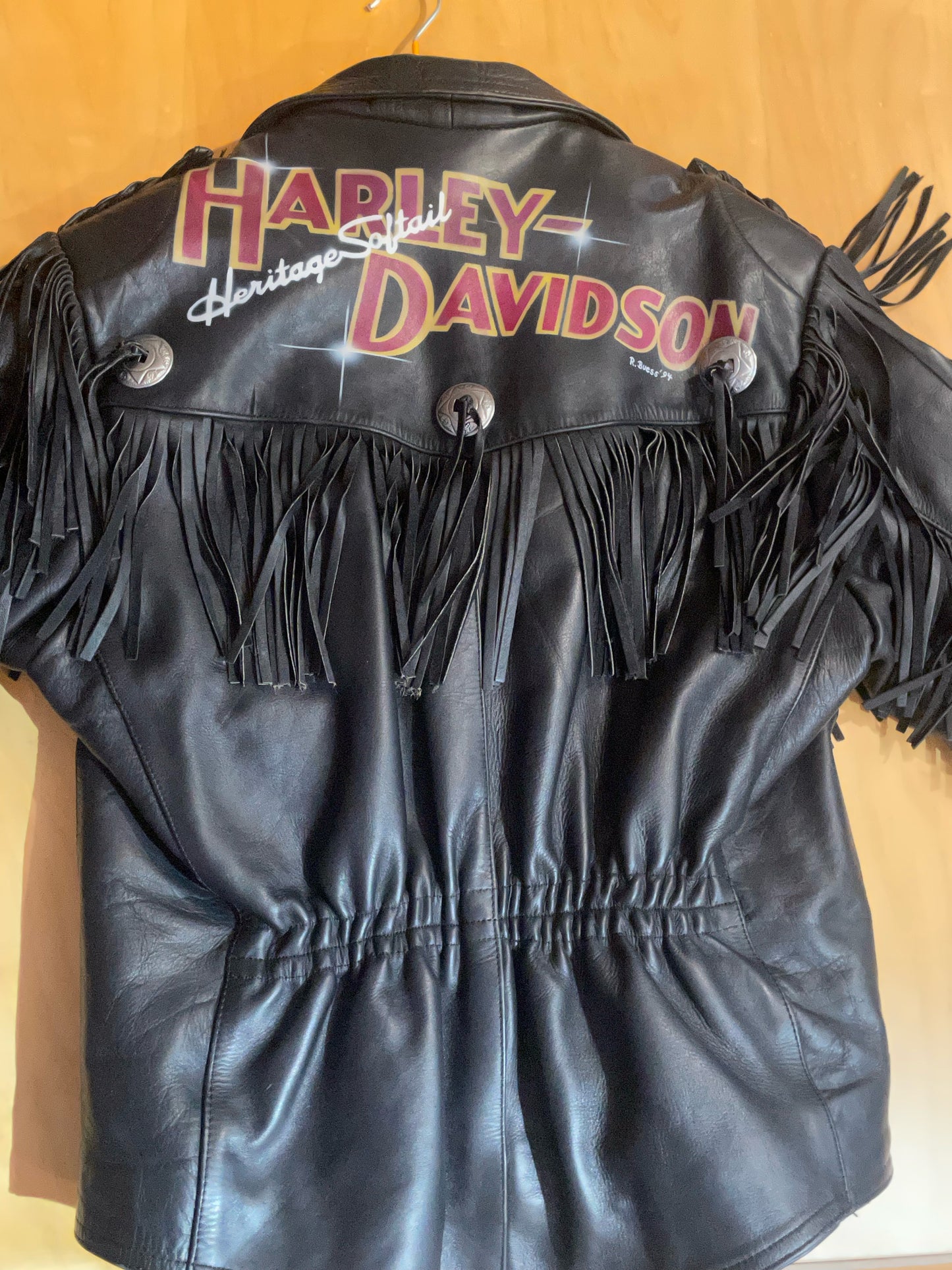 VINTAGE 90s HARLEY DAVIDSON "HERITAGE SOFTAIL" FRINGE LEATHER JACKET  SZ: XL