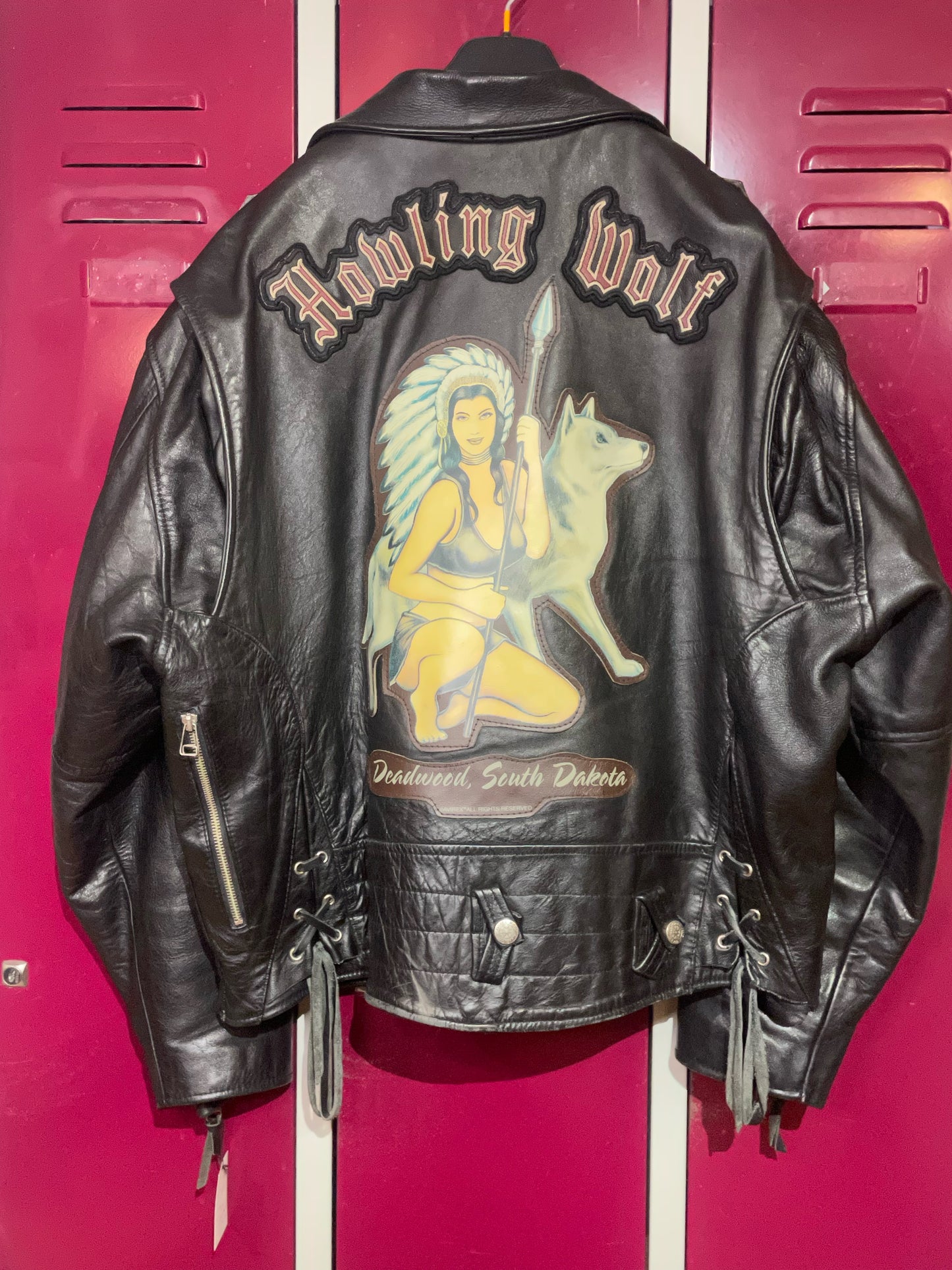 VINTAGE AVIREX "HOWLING WOLF" BIKER LEATHER JACKET  SZ: XXL