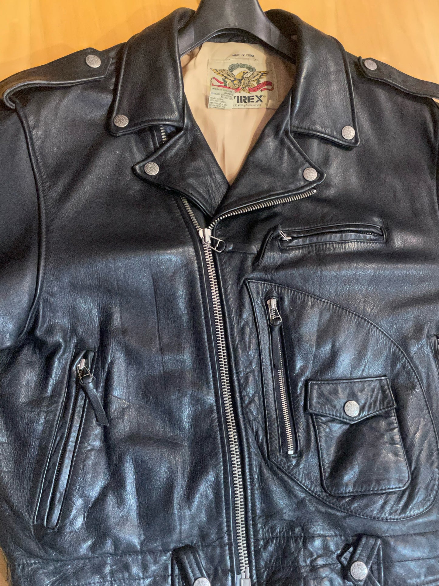 VINTAGE AVIREX "HOWLING WOLF" BIKER LEATHER JACKET  SZ: XXL