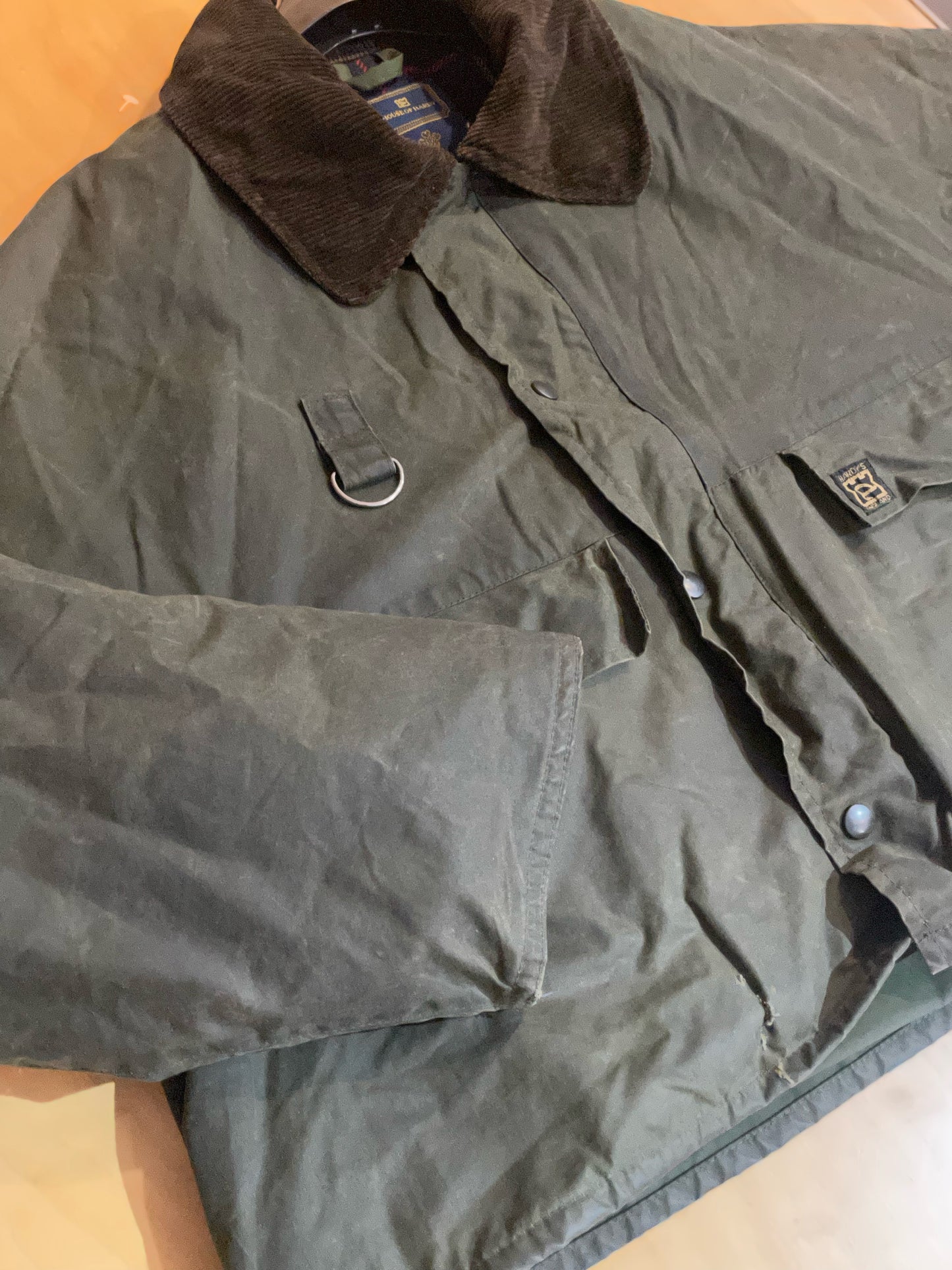 VINTAGE 80s HOUSE OF HARDY HARDY'S FLY-FISHING WAXED JACKET  SZ: L