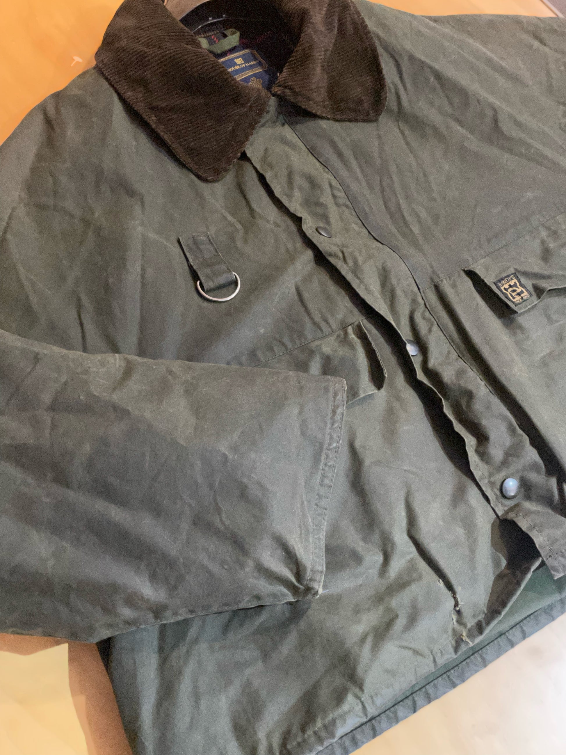 VINTAGE 80s HOUSE OF HARDY HARDY'S FLY-FISHING WAXED JACKET SZ: L