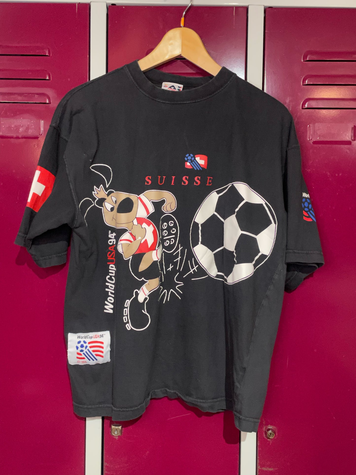 VINTAGE WORLD CUP USA 1994 SUISSE TEAM SOCCER T-SHIRT  SZ: L