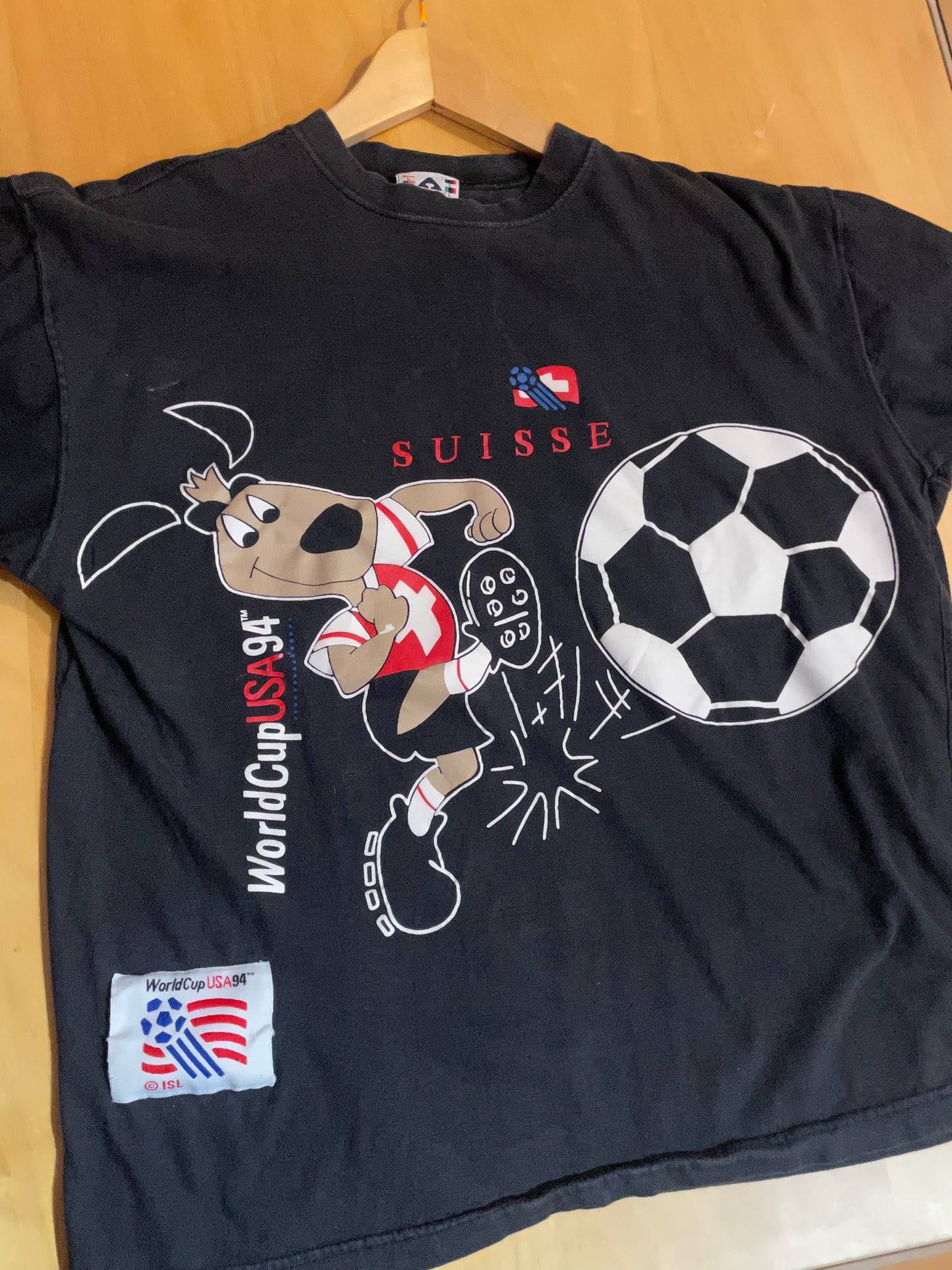 VINTAGE WORLD CUP USA 1994 SUISSE TEAM SOCCER T-SHIRT  SZ: L