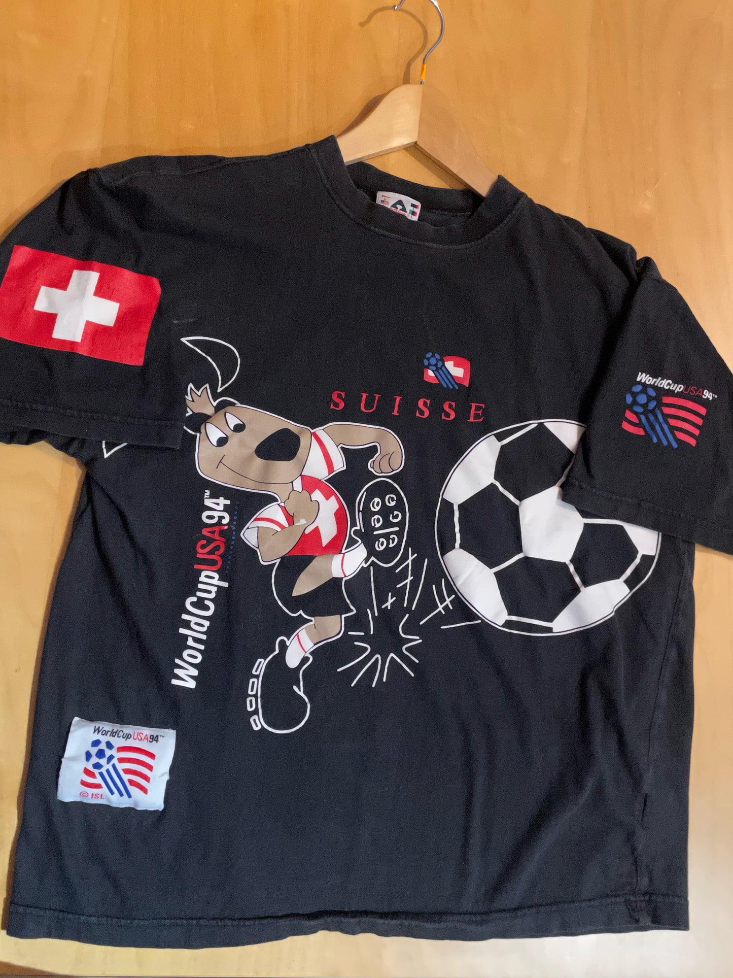 VINTAGE WORLD CUP USA 1994 SUISSE TEAM SOCCER T-SHIRT  SZ: L