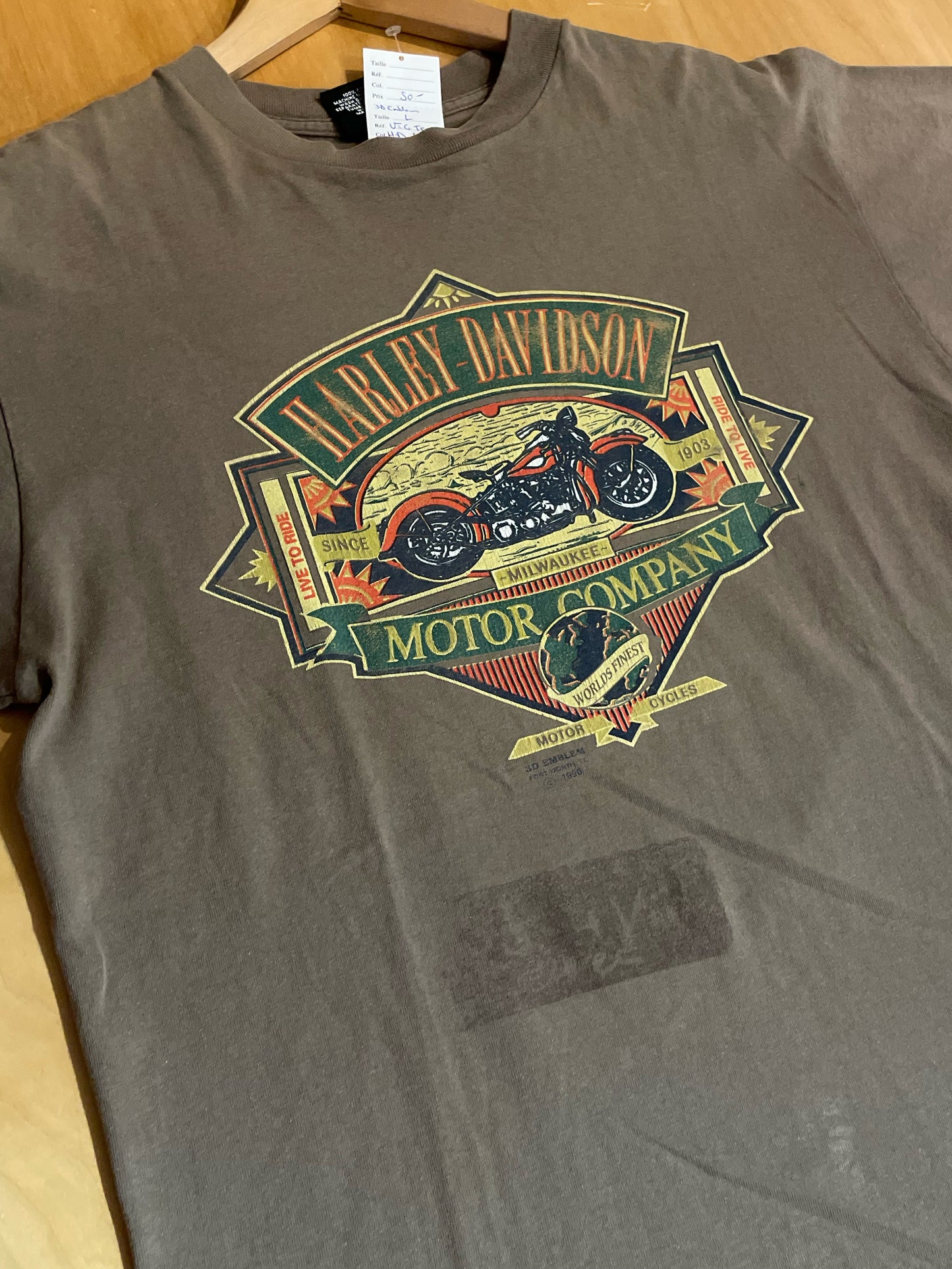 VINTAGE 1990 3D EMBLEM HARLEY DAVIDSON "MOTOR COMPANY" MOTORCYCLES T-SHIRT  SZ: L