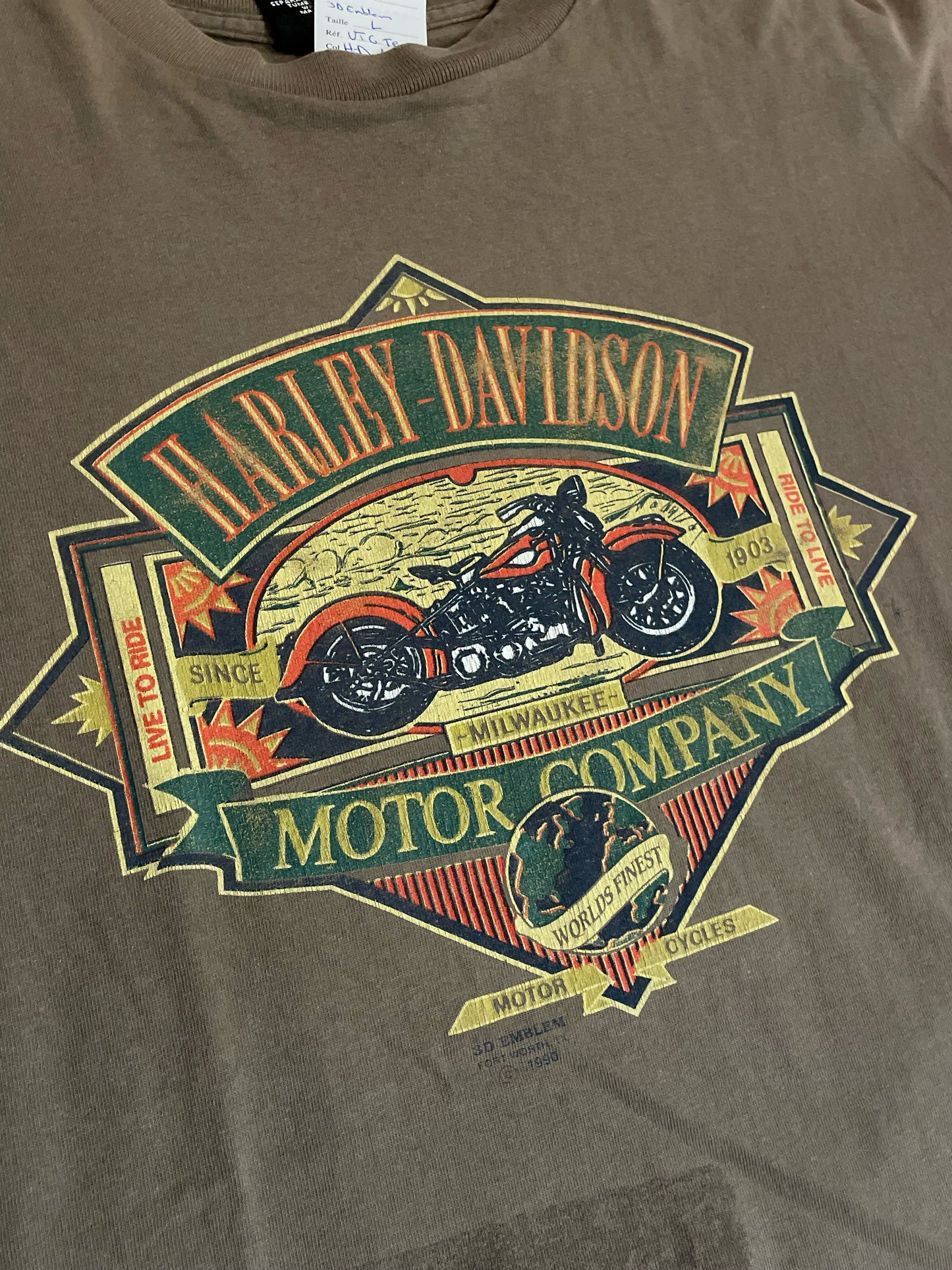 VINTAGE 1990 3D EMBLEM HARLEY DAVIDSON "MOTOR COMPANY" MOTORCYCLES T-SHIRT  SZ: L