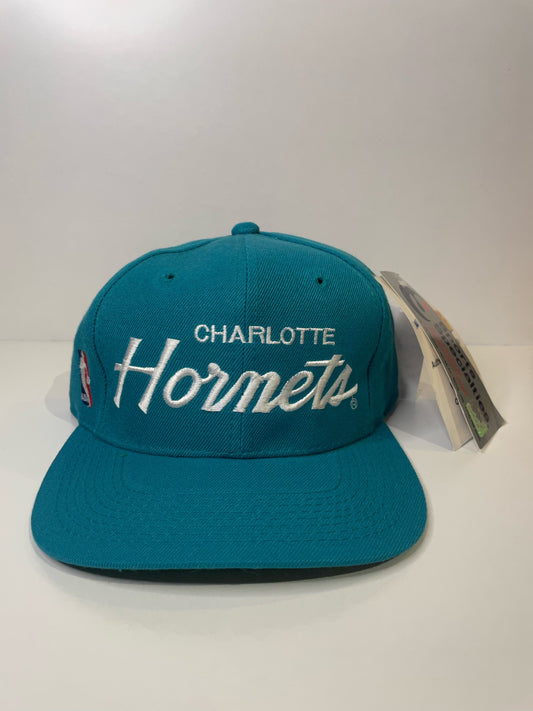 "DS" VINTAGE 90s CHARLOTTE HORNETS SPORTS SPECIALTIES SCRIPT SNAPBACK HAT