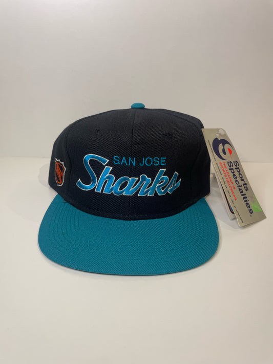 "DS" VINTAGE 90s SAN JOSE SHARKS SPORTS SPECIALTIES SCRIPT SNAPBACK HAT