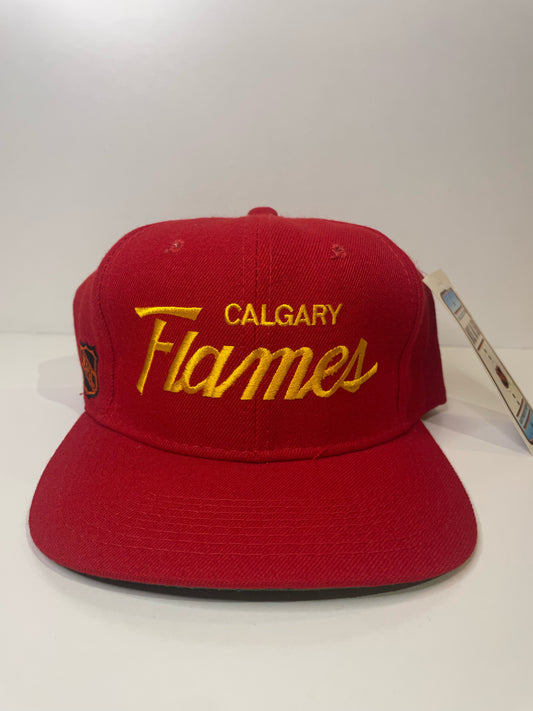 "DS" VINTAGE 90s CALGARY FLAMES SPORTS SPECIALTIES SCRIPT SNAPBACK HAT