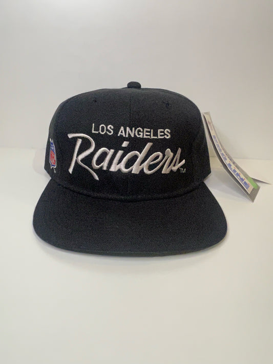 "DS" VINTAGE 90s LOS ANGELES RAIDERS SPORTS SPECIALTIES SCRIPT SNAPBACK HAT