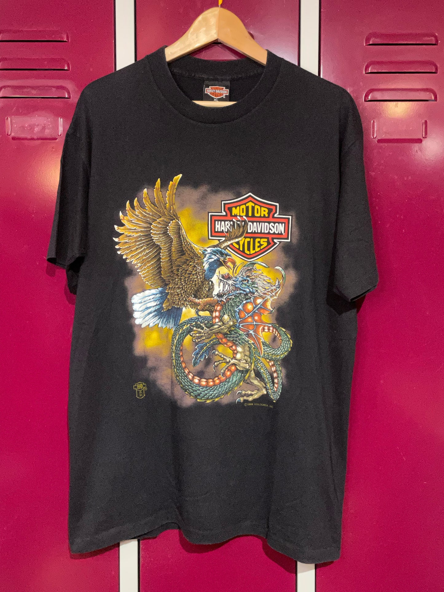 VINTAGE 1988 HARLEY DAVIDSON " EAGLE VS DRAGON" MOTO CYCLES T-SHIRT  SZ: XL