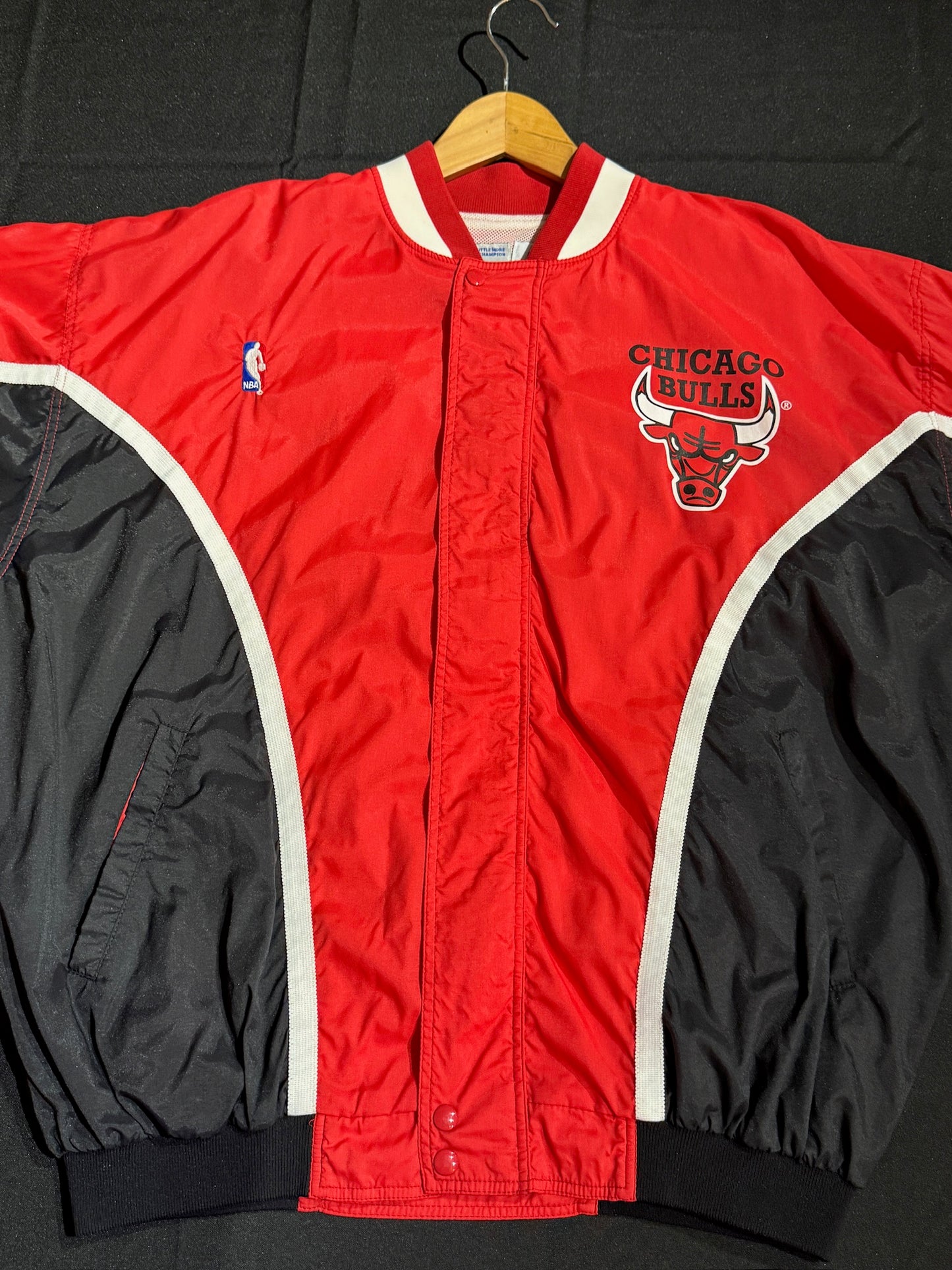 VINTAGE 90s CHAMPION CHICAGO BULLS COMPLETE WARM UP SHOOTING JACKET & PANTS  SZ: L