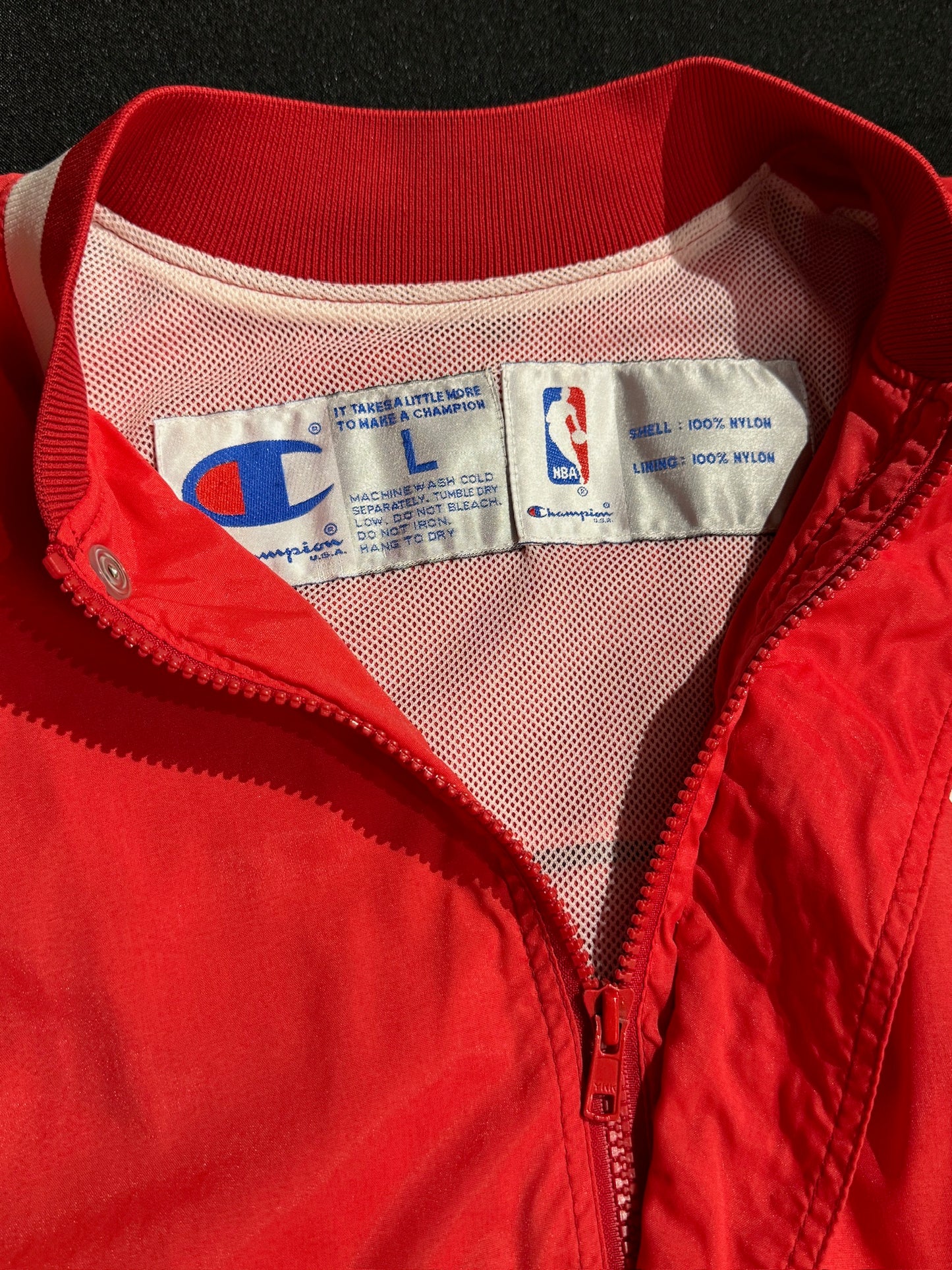 VINTAGE 90s CHAMPION CHICAGO BULLS COMPLETE WARM UP SHOOTING JACKET & PANTS  SZ: L