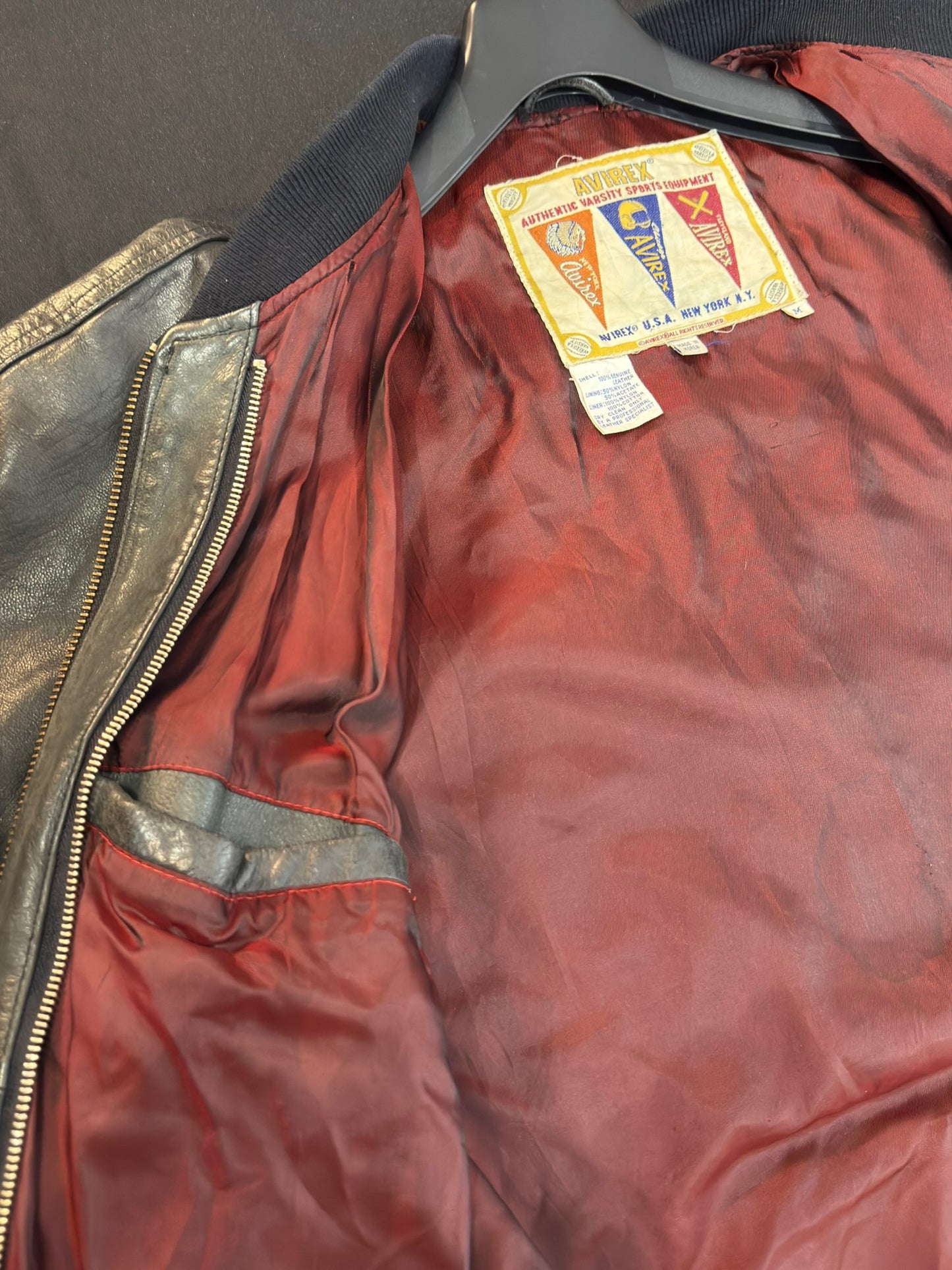 VINTAGE 90s AVIREX "VISALIA BIG BATS" LEATHER VARSITY JACKET SZ: M