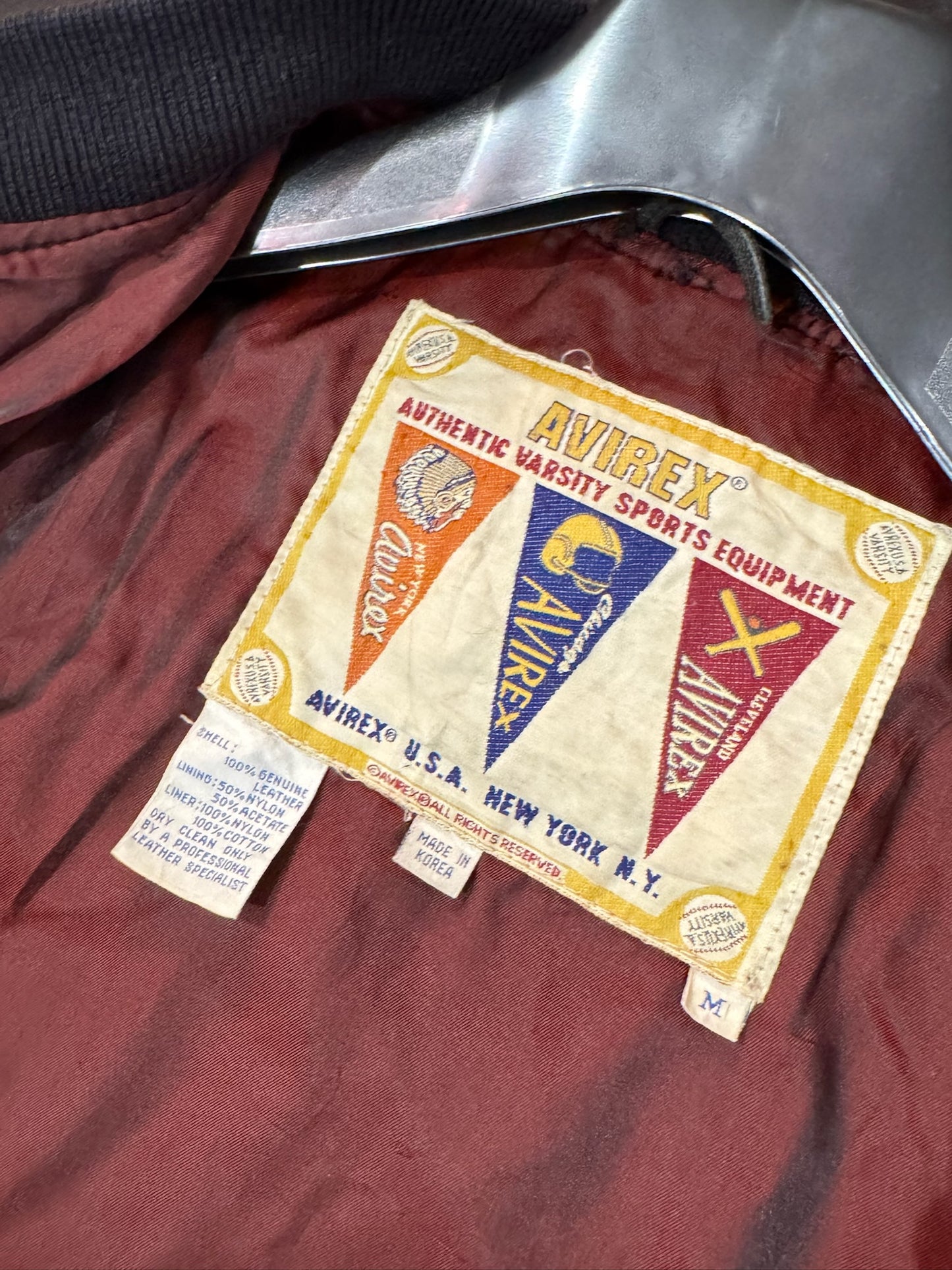 VINTAGE 90s AVIREX "VISALIA BIG BATS" LEATHER VARSITY JACKET SZ: M