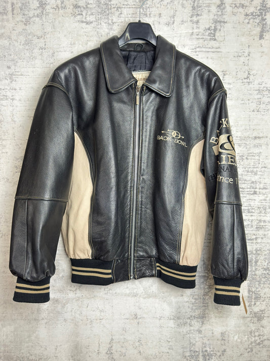 VINTAGE 90s "BACK BOWL BY GIANNI PELLE" LEATHER VARSITY JACKET SZ: S