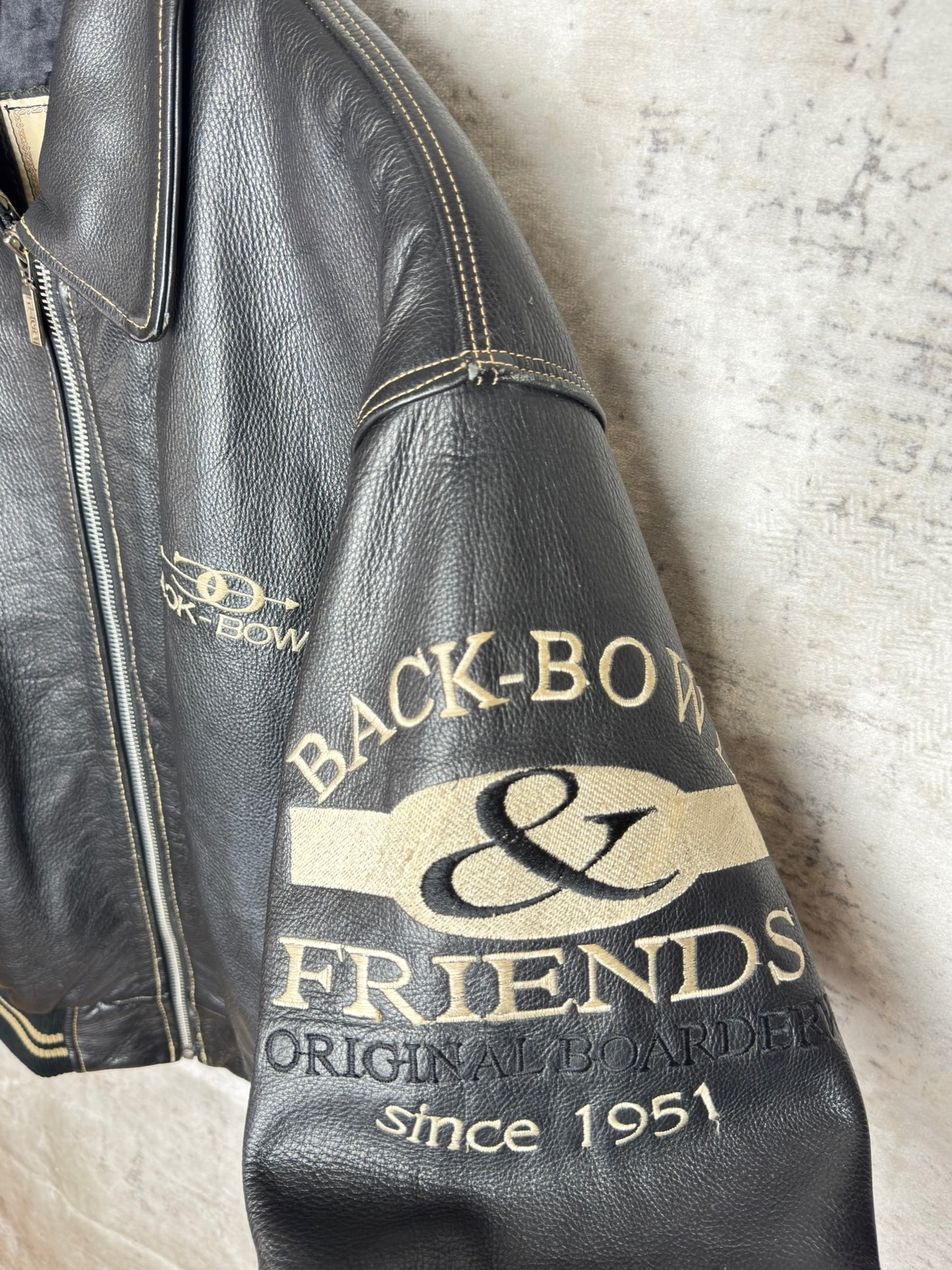 VINTAGE 90s "BACK BOWL BY GIANNI PELLE" LEATHER VARSITY JACKET SZ: S