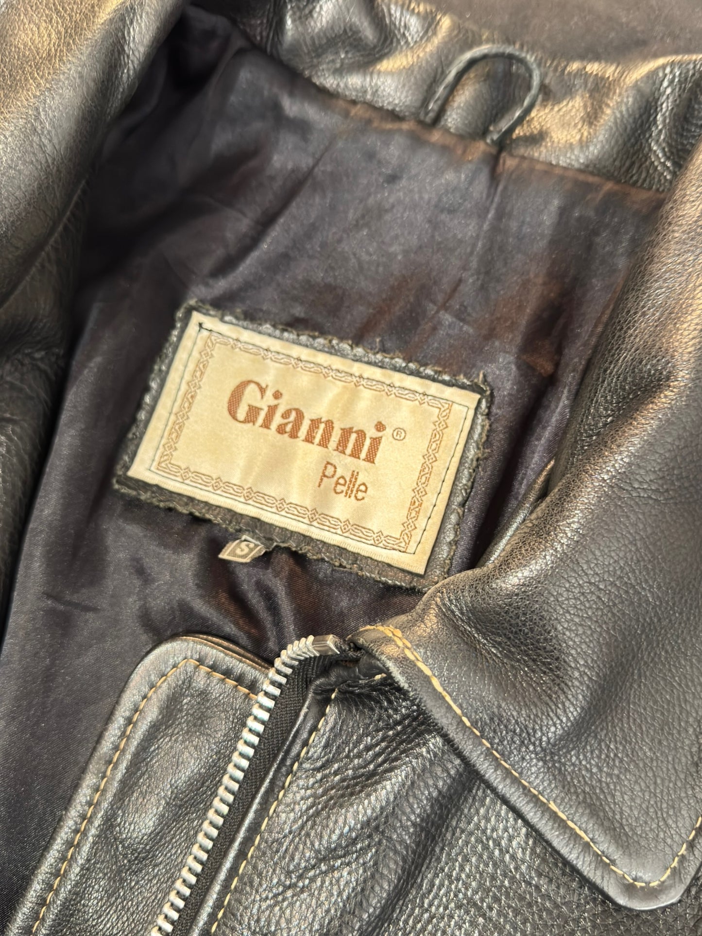 VINTAGE 90s "BACK BOWL BY GIANNI PELLE" LEATHER VARSITY JACKET SZ: S