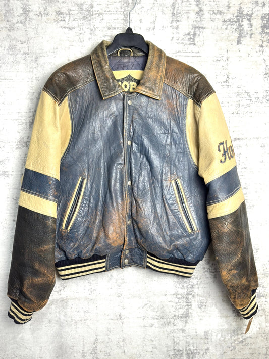 VINTAGE 90s HOBO LEATHER VARSITY JACKET SZ: L