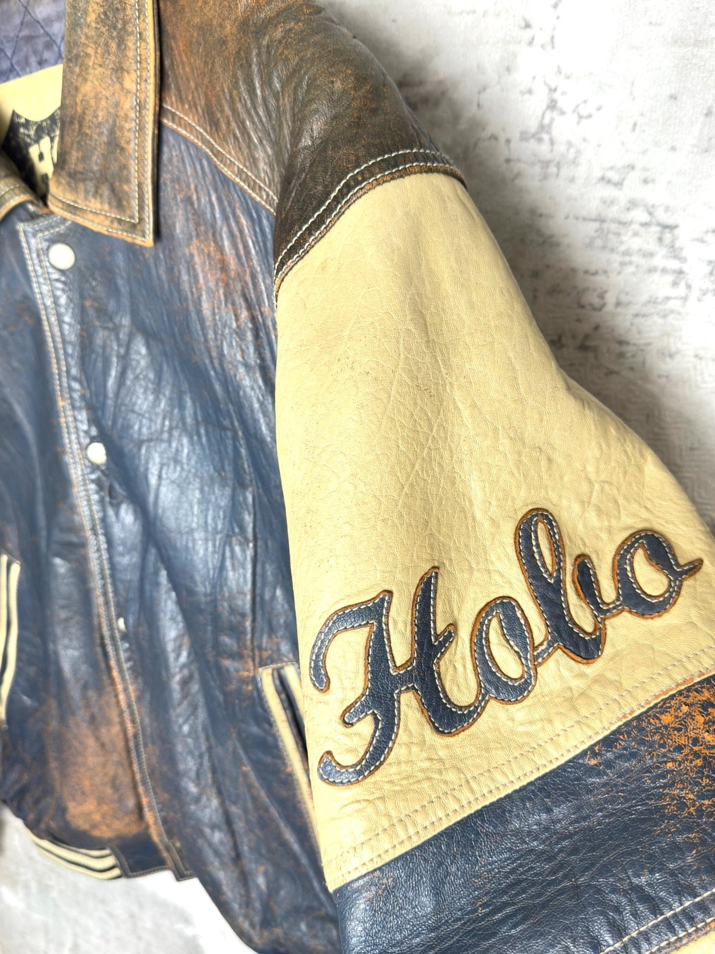 VINTAGE 90s HOBO LEATHER VARSITY JACKET SZ: L