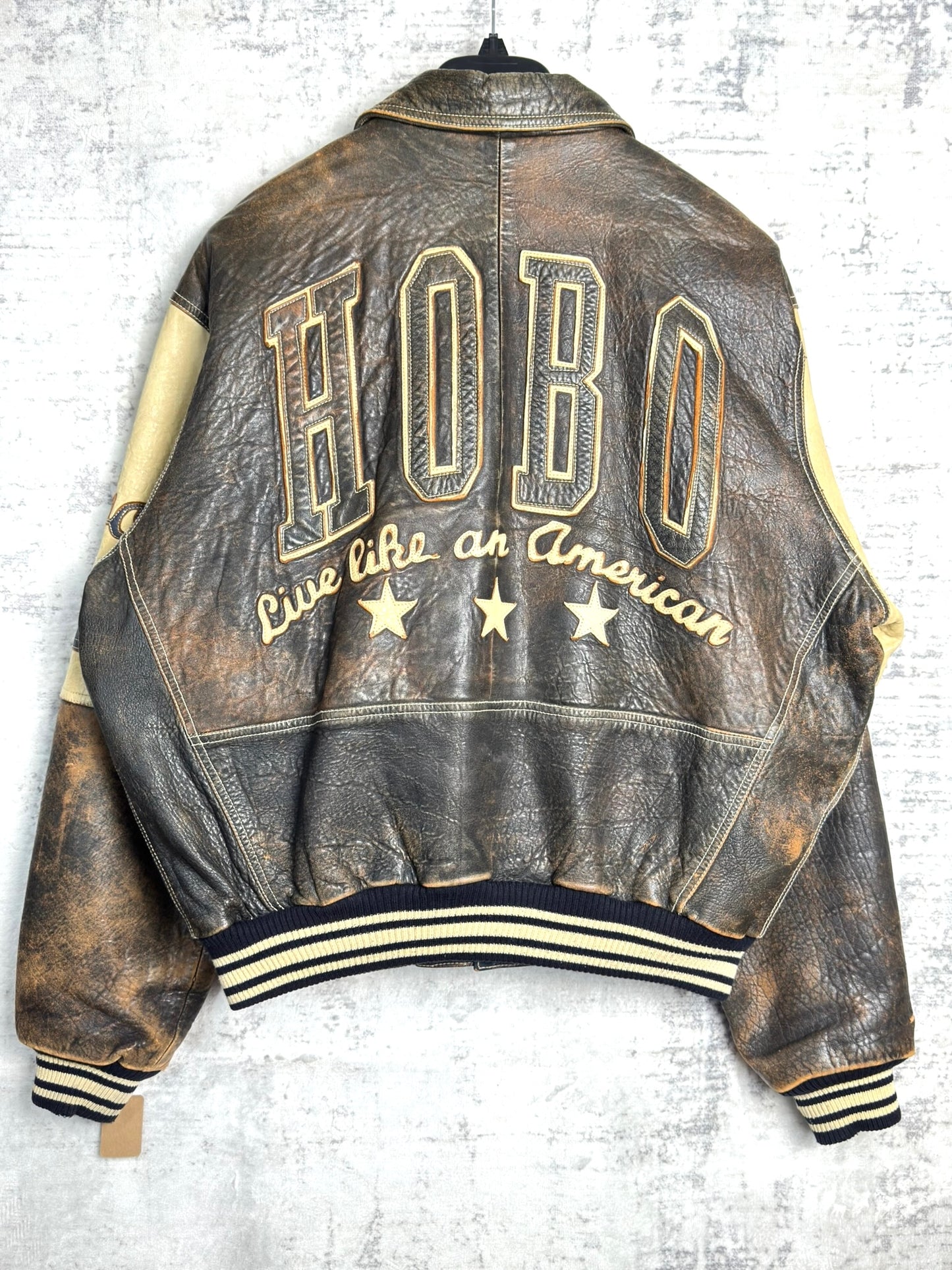 VINTAGE 90s HOBO LEATHER VARSITY JACKET SZ: L