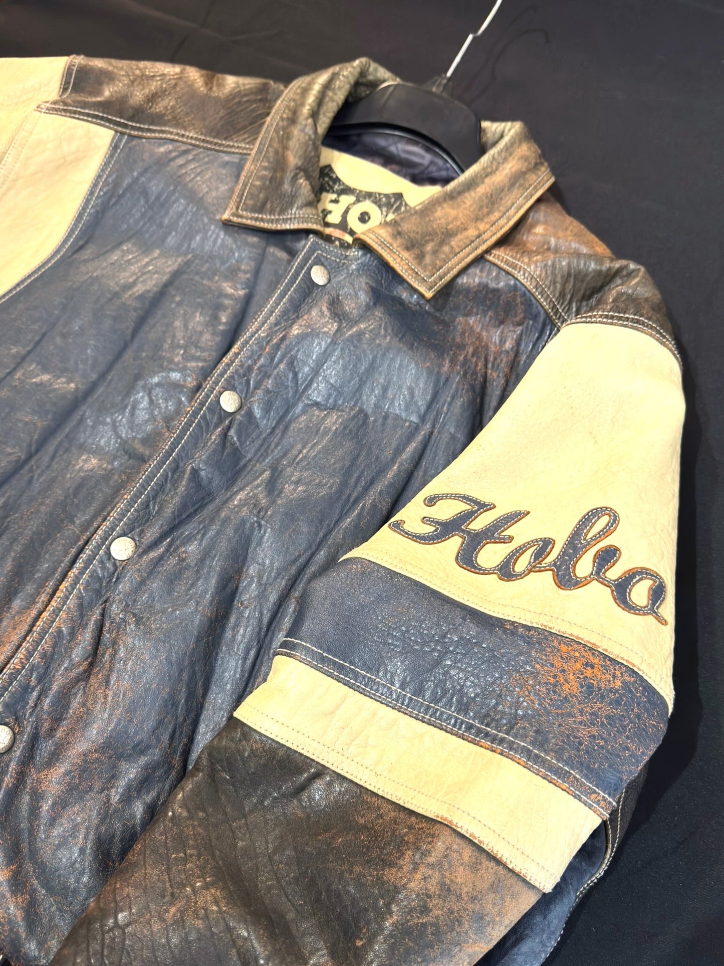 VINTAGE 90s HOBO LEATHER VARSITY JACKET SZ: L