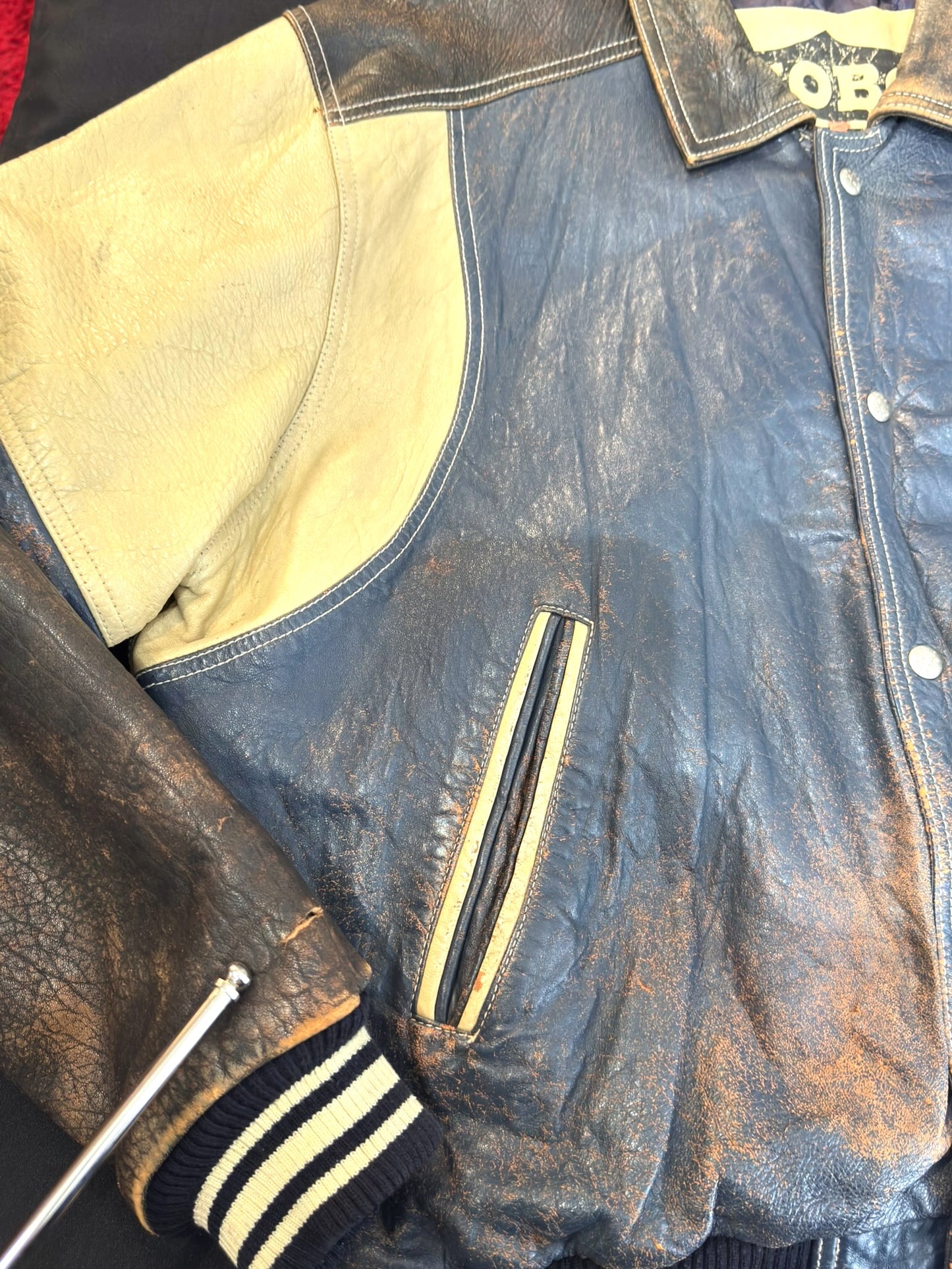 VINTAGE 90s HOBO LEATHER VARSITY JACKET SZ: L