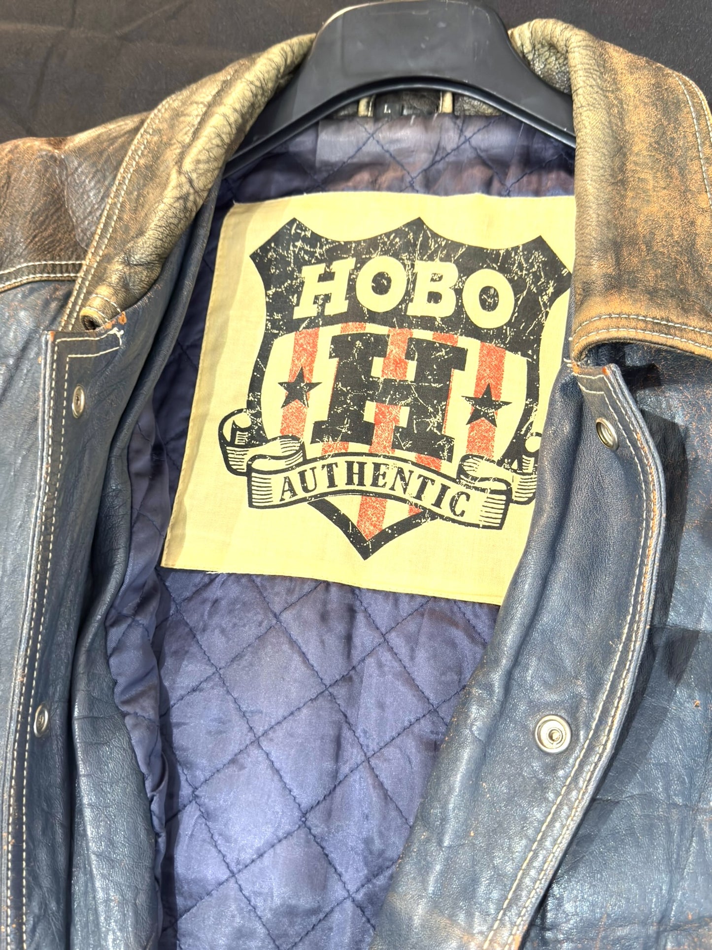 VINTAGE 90s HOBO LEATHER VARSITY JACKET SZ: L