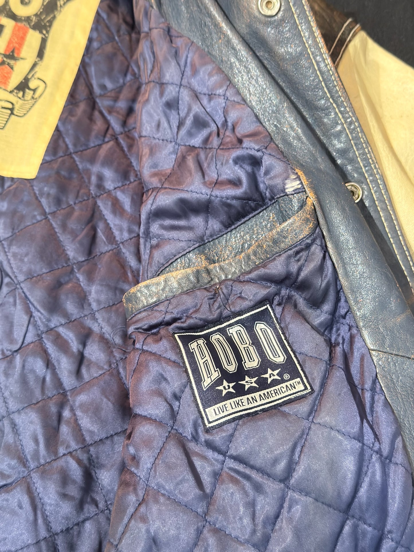 VINTAGE 90s HOBO LEATHER VARSITY JACKET SZ: L