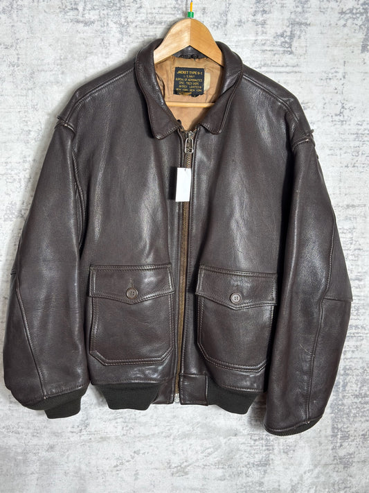 VINTAGE AVIREX TYPE G-1 "U.S NAVY" LEATHER JACKET  SZ: L