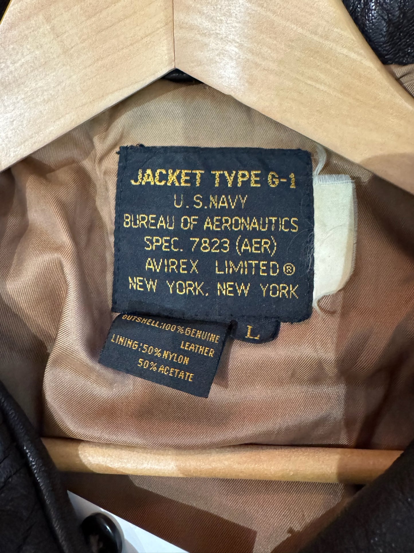 VINTAGE AVIREX TYPE G-1 "U.S NAVY" LEATHER JACKET  SZ: L