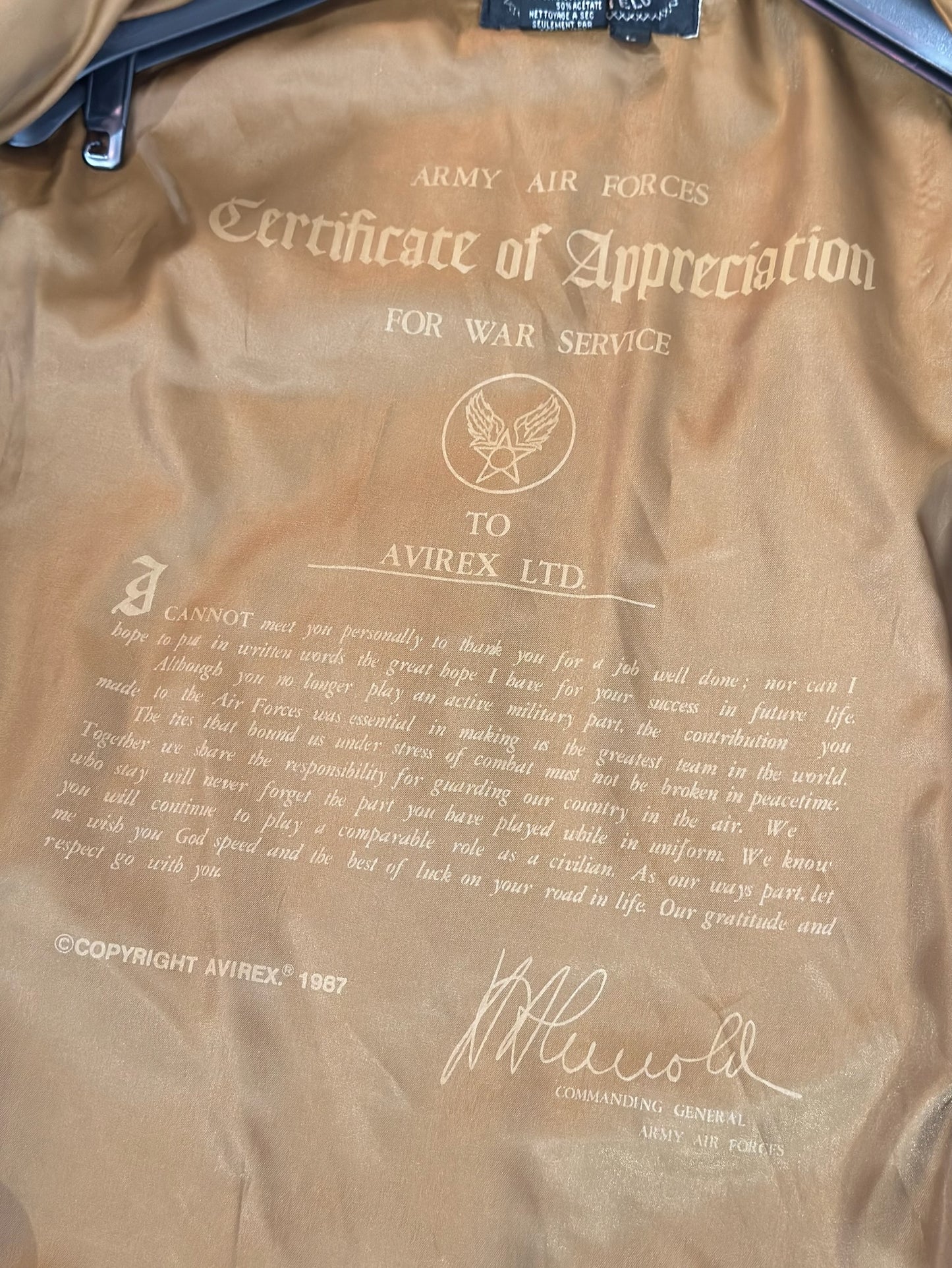 VINTAGE 80s AVIREX OFFICER'S "FLYING TIGERS-CHINA 1941" O'COAT FIELD JACKET SZ: L