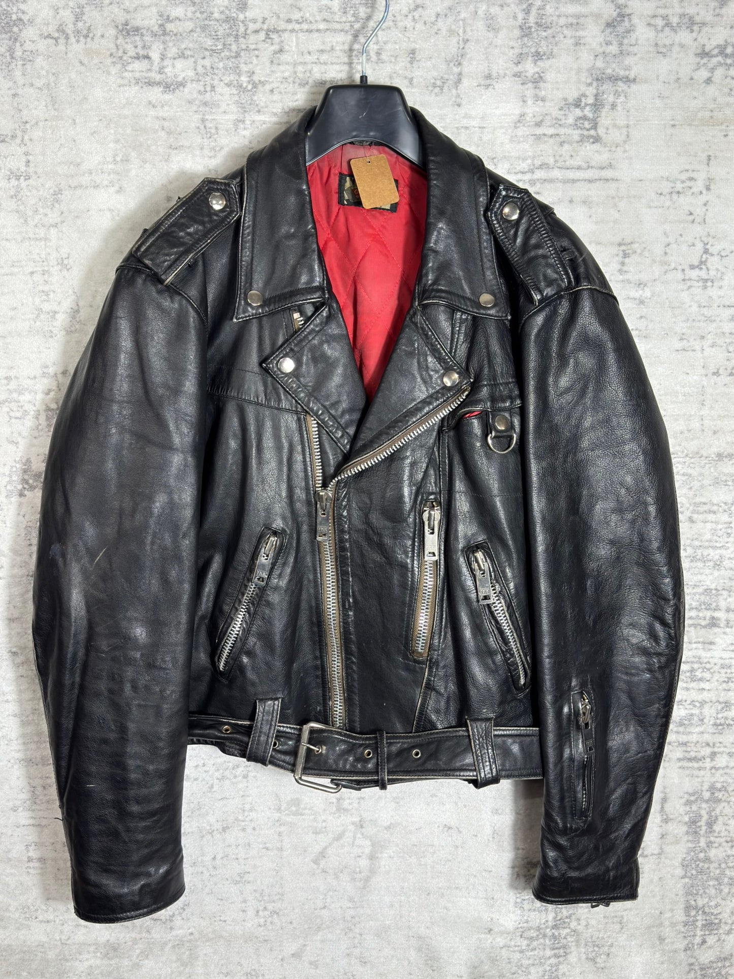VINTAGE 80s CUT BACK MOTORCYCLE BIKER LEATHER JACKET  SZ: S