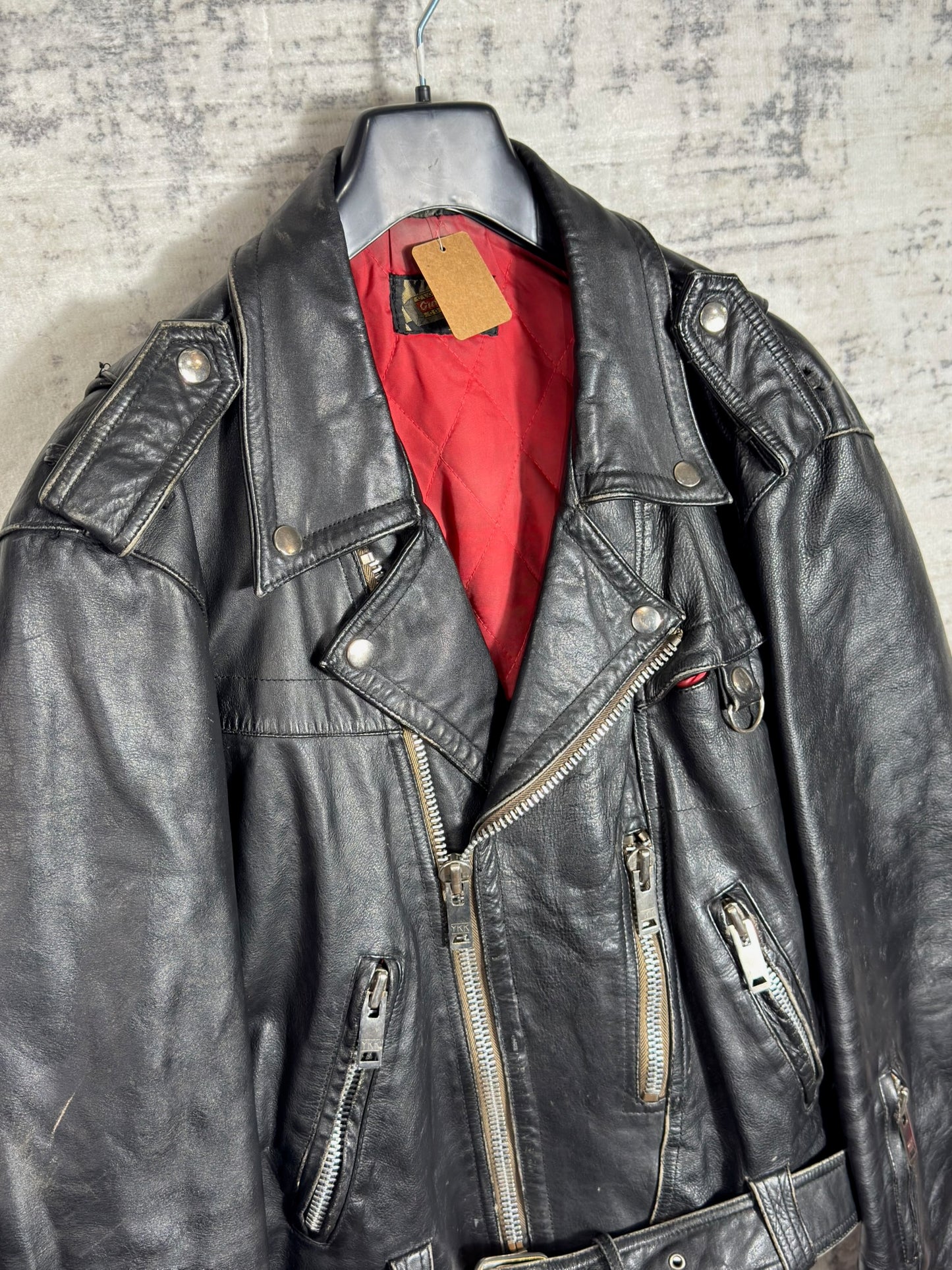 VINTAGE 80s CUT BACK MOTORCYCLE BIKER LEATHER JACKET  SZ: S