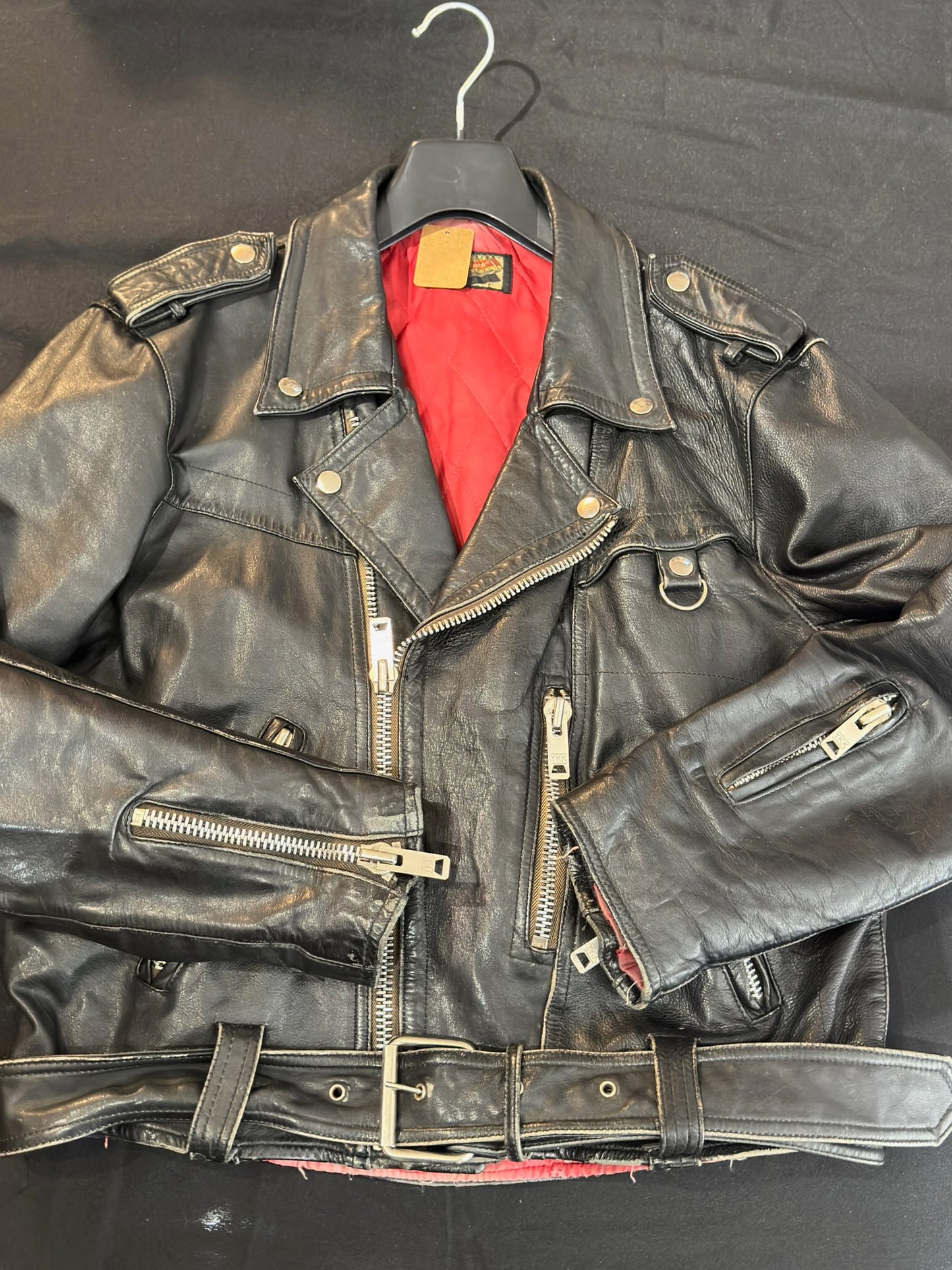 VINTAGE 80s CUT BACK MOTORCYCLE BIKER LEATHER JACKET  SZ: S