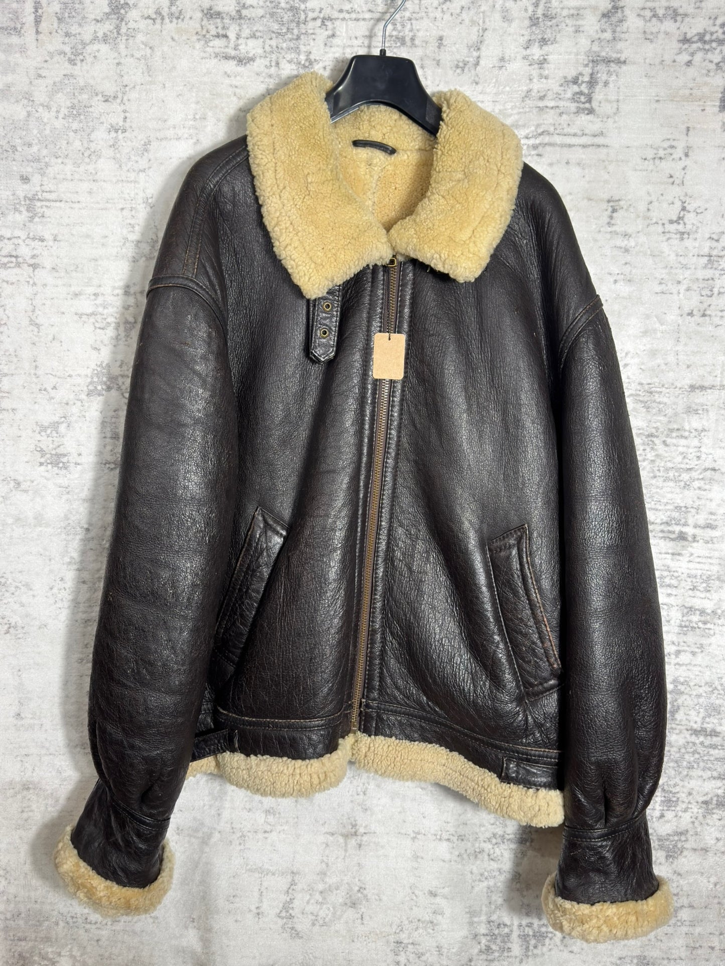 VINTAGE ORIGINAL SHEARLING BOMBARDIER SHEEPSKIN JACKET SZ: XL