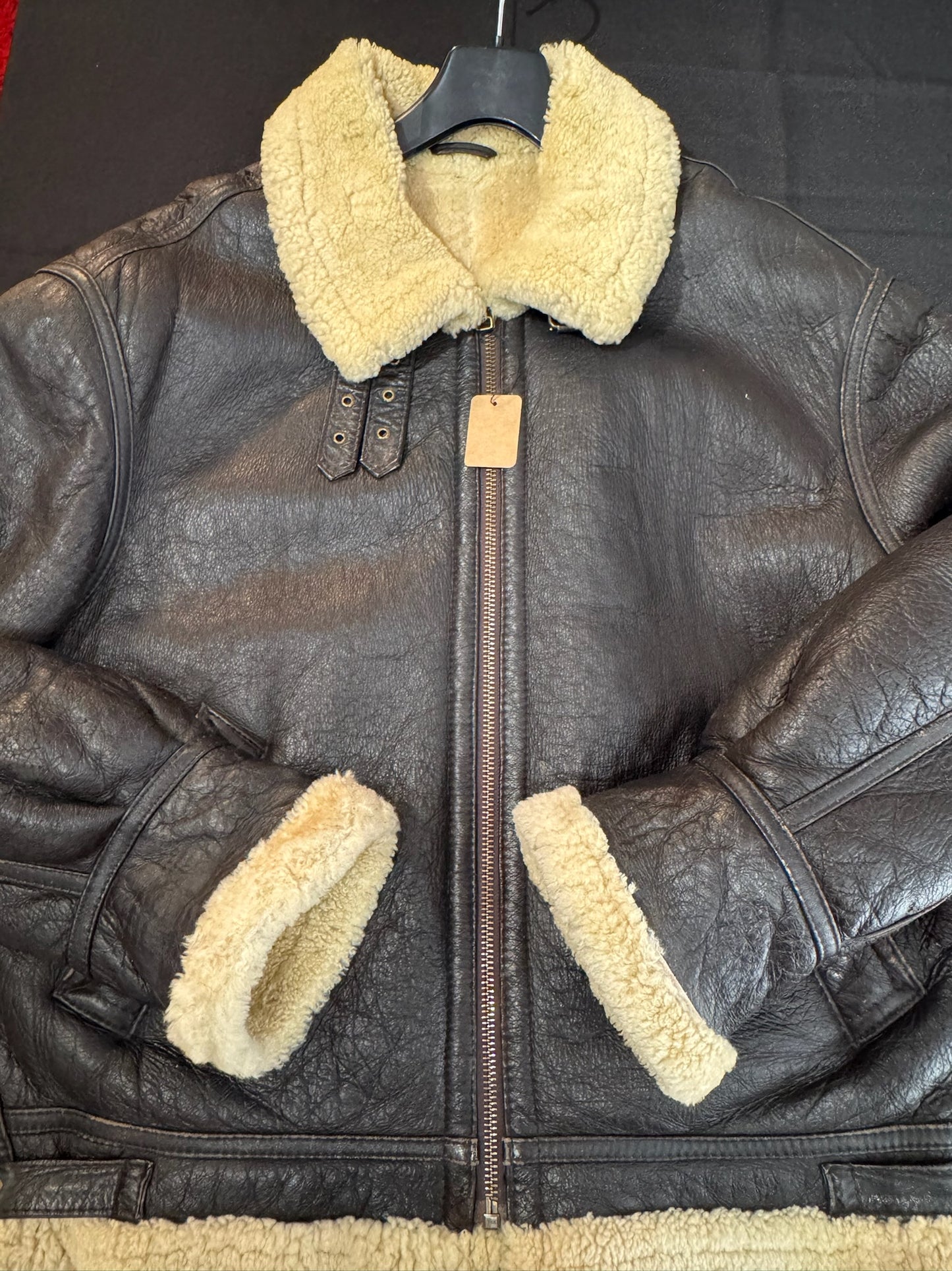 VINTAGE ORIGINAL SHEARLING BOMBARDIER SHEEPSKIN JACKET SZ: XL