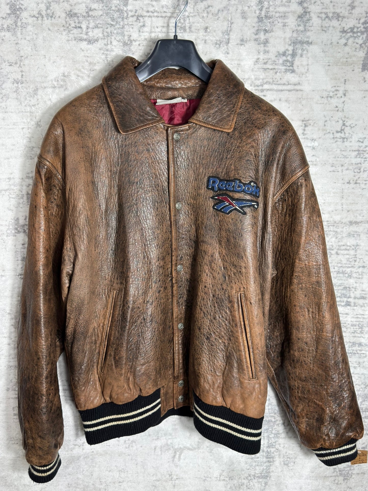 VINTAGE 90s REEBOK VARSITY LEATHER JACKET SZ: L