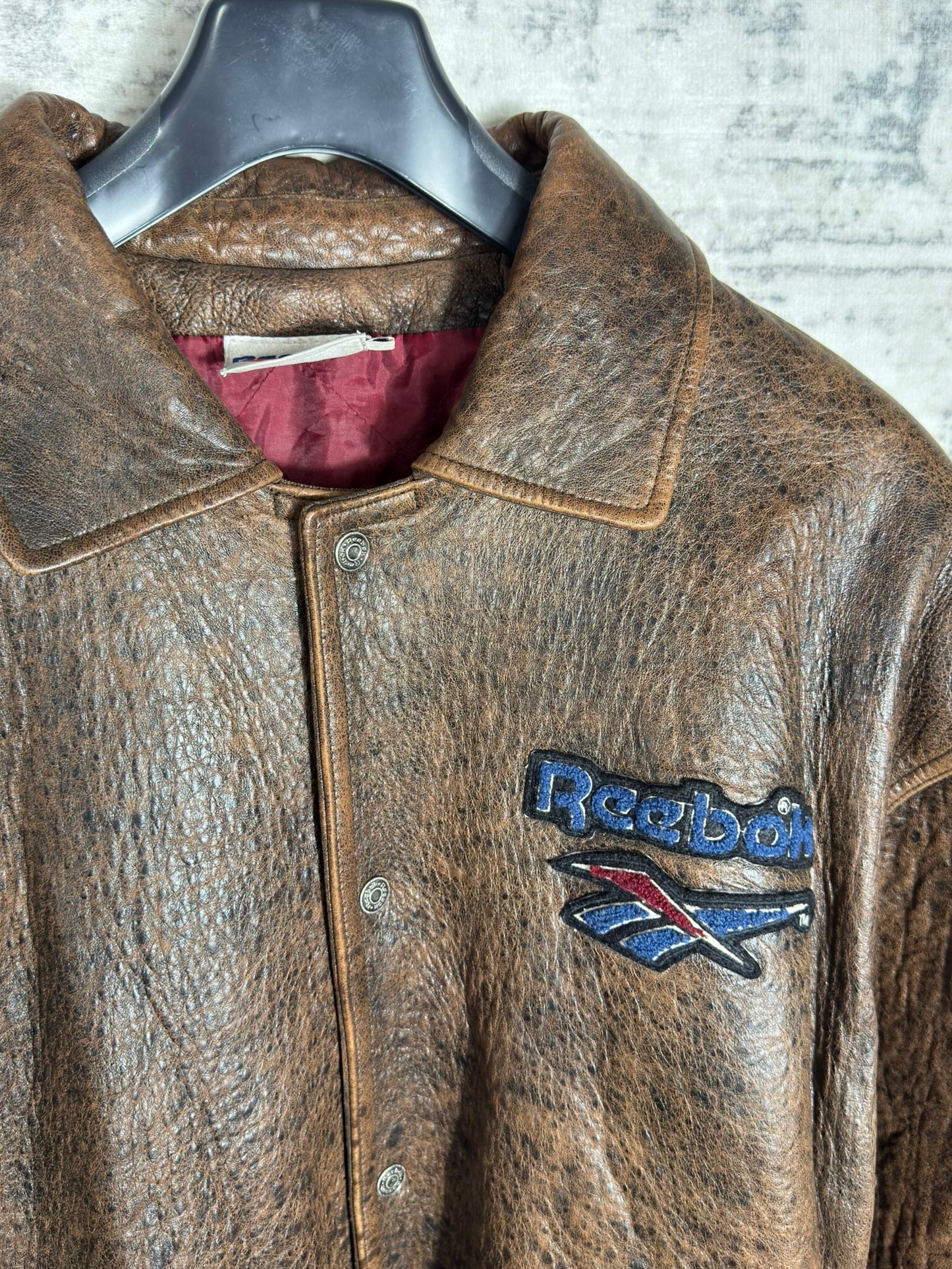VINTAGE 90s REEBOK VARSITY LEATHER JACKET SZ: L