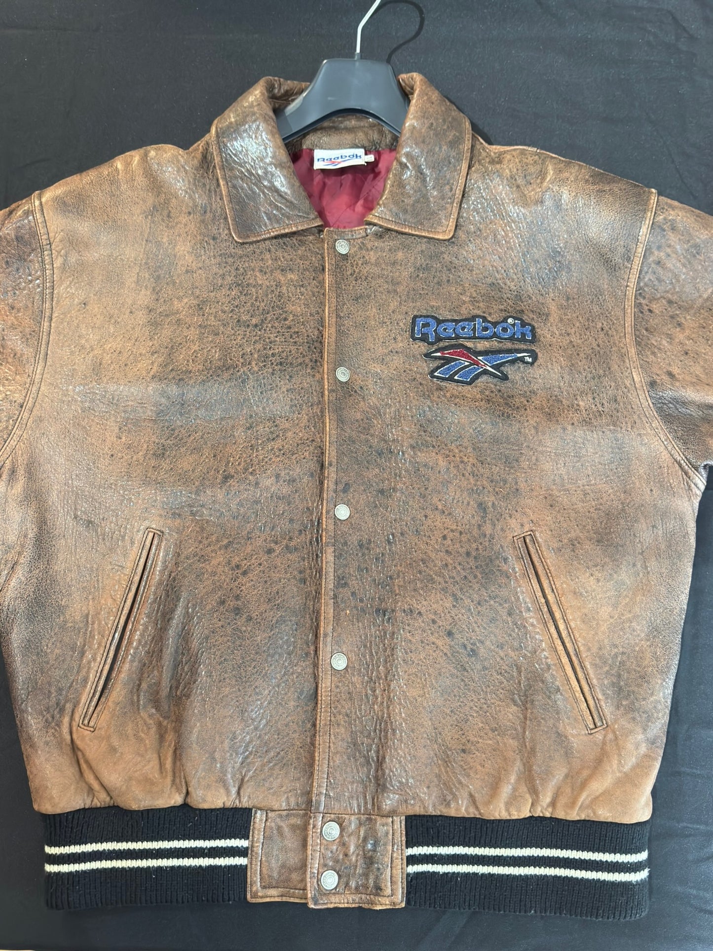 VINTAGE 90s REEBOK VARSITY LEATHER JACKET SZ: L