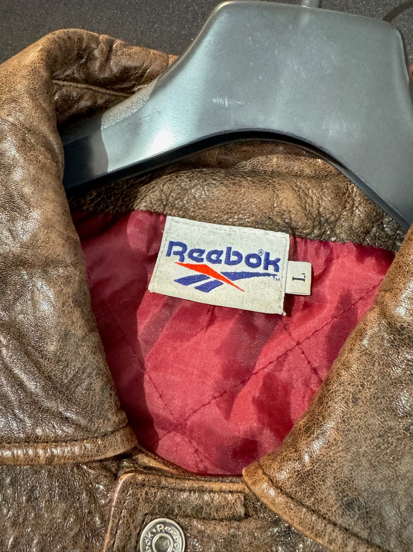 VINTAGE 90s REEBOK VARSITY LEATHER JACKET SZ: L