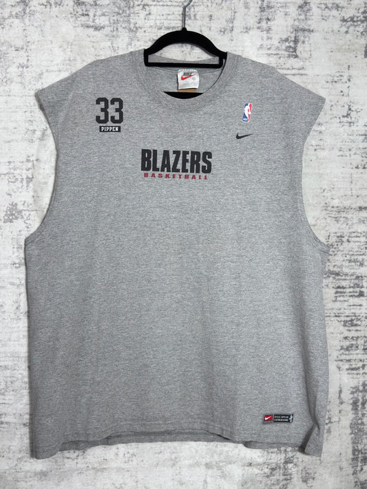 VINTAGE 90s NIKE PORTLAND TRAIL BLAZERS "S. PIPPEN" T-SHIRT SLEEVELESS SZ: XL