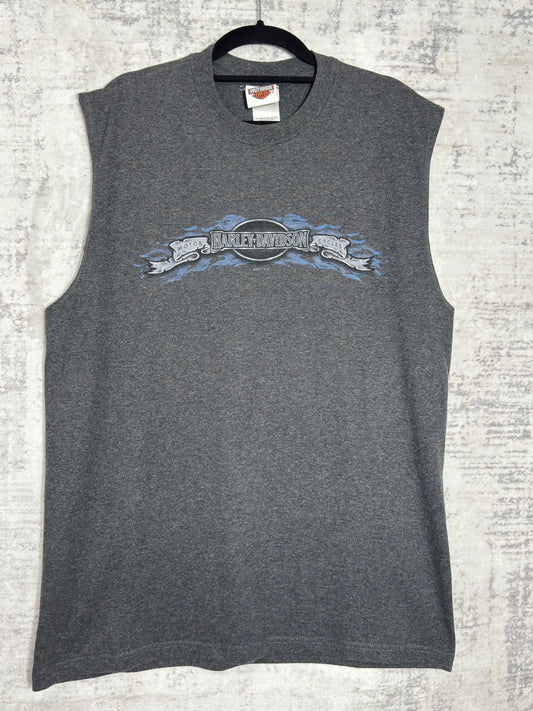 Y2K HARLEY DAVIDSON "BATTLEFIELD" T-SHIRT SLEEVELESS SZ: L