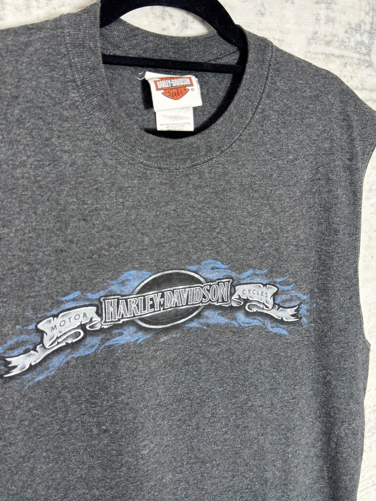 Y2K HARLEY DAVIDSON "BATTLEFIELD" T-SHIRT SLEEVELESS SZ: L
